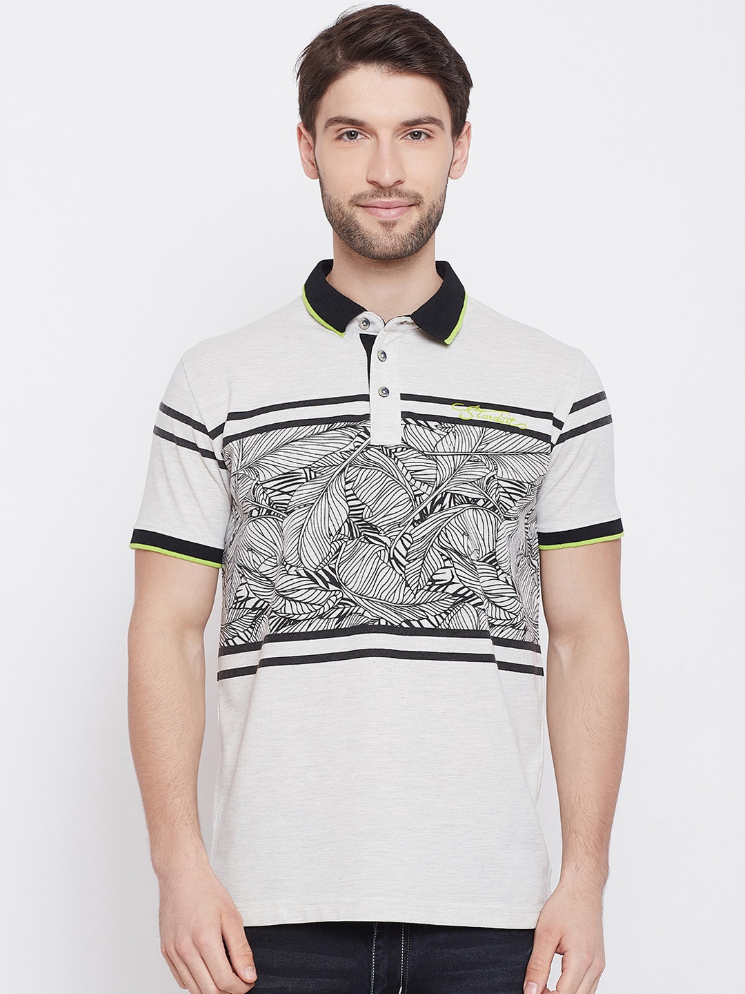 Duke Men Grey Printed Polo Collar T-shirt