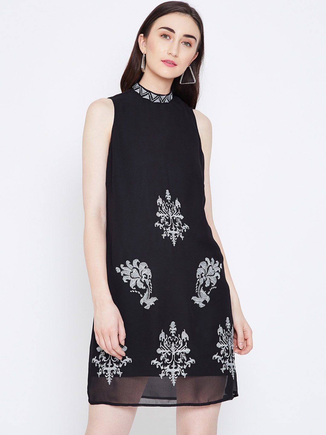 Oxolloxo Women Black Solid A-Line Dress