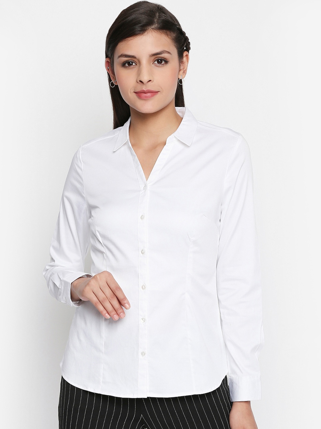 Annabelle by Pantaloons Women White Regular Fit Solid Formal Shirt