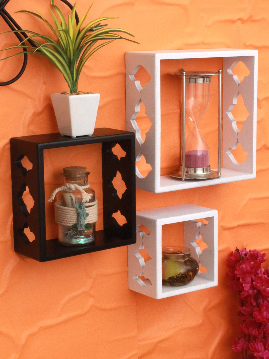 Home Sparkle White & Black MDF Basic Wall Shelves