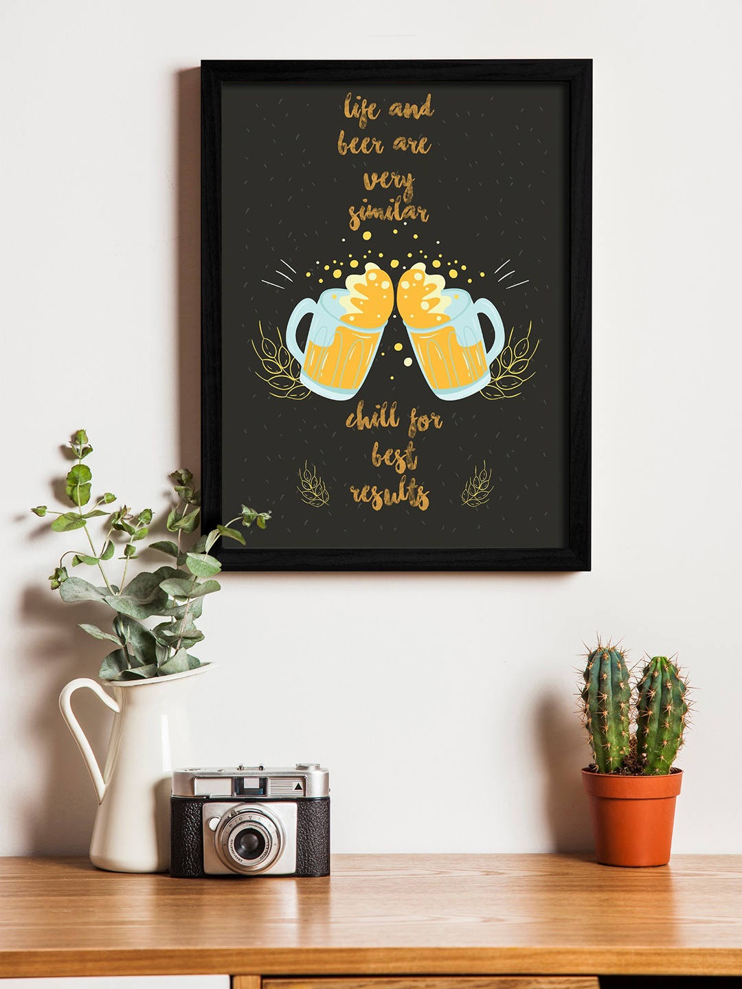 Art Street Black & Yellow Wall Art With Wooden Frame