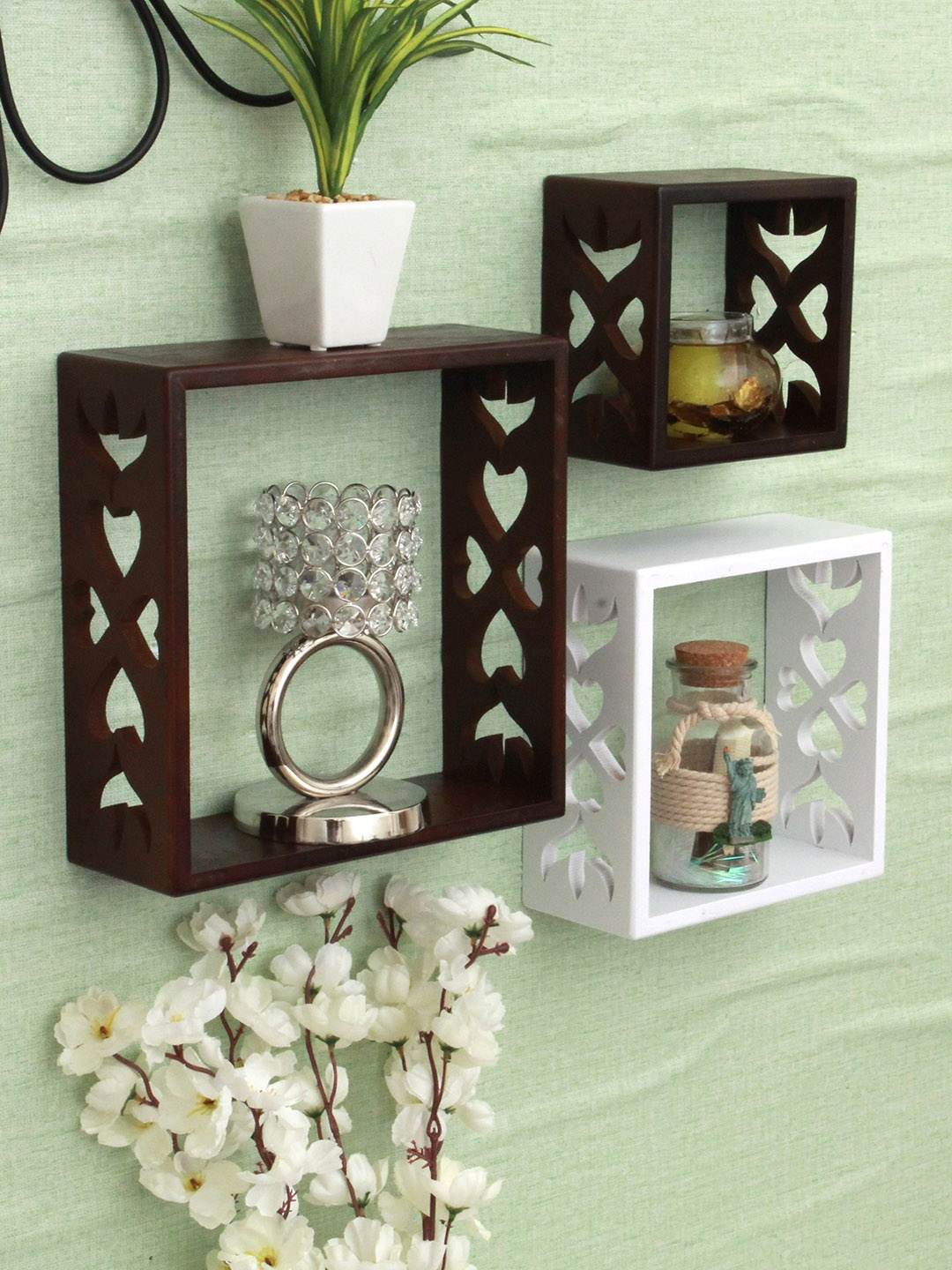 Home Sparkle Set of 3 MDF Wall Shelves, Brown