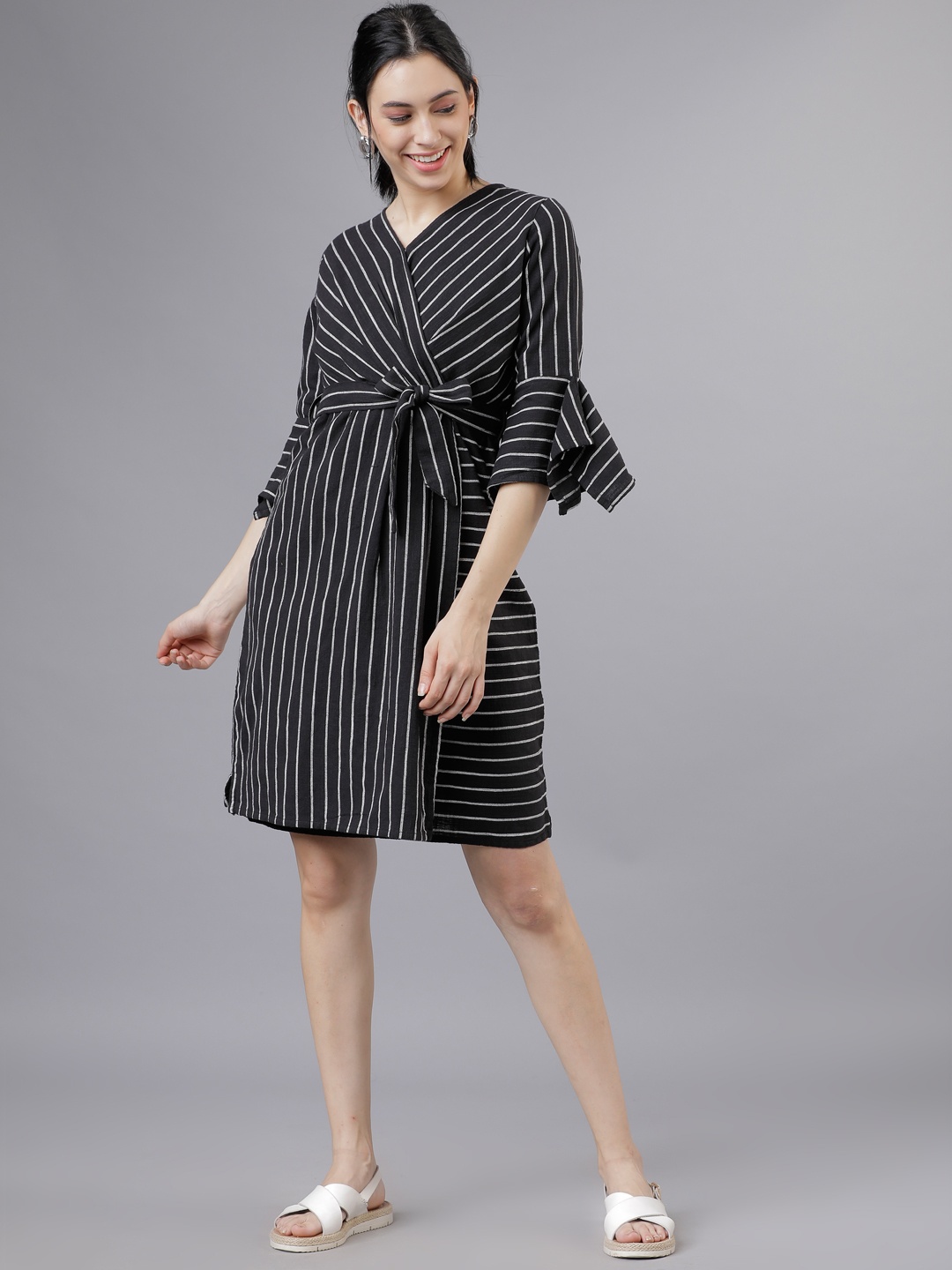 Tokyo Talkies Women Black Wrap Dress