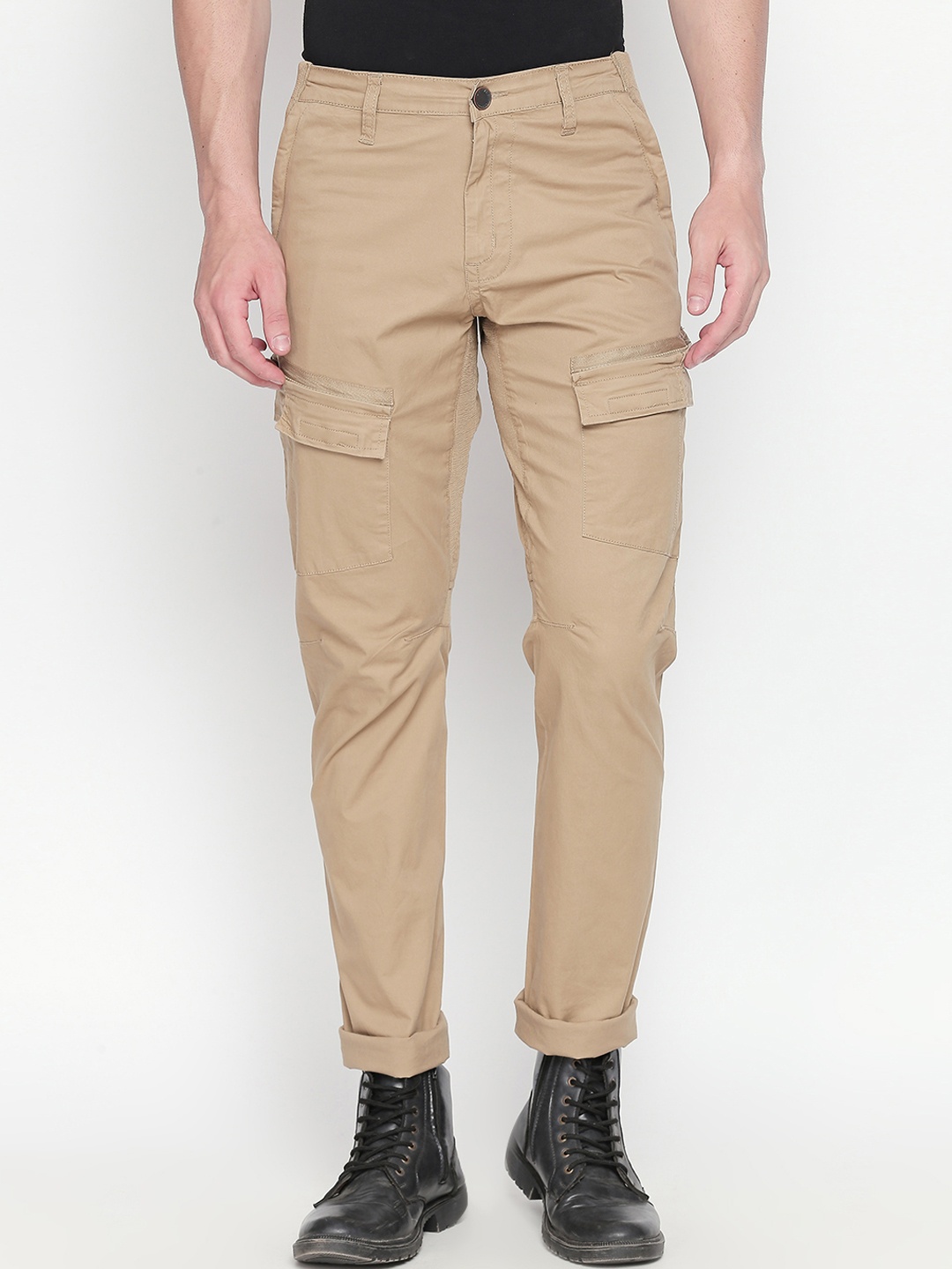beevee Men Khaki Regular Fit Solid Cargos