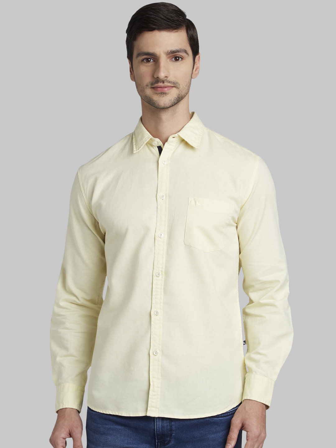 Parx Men Yellow Slim Fit Solid Casual Shirt