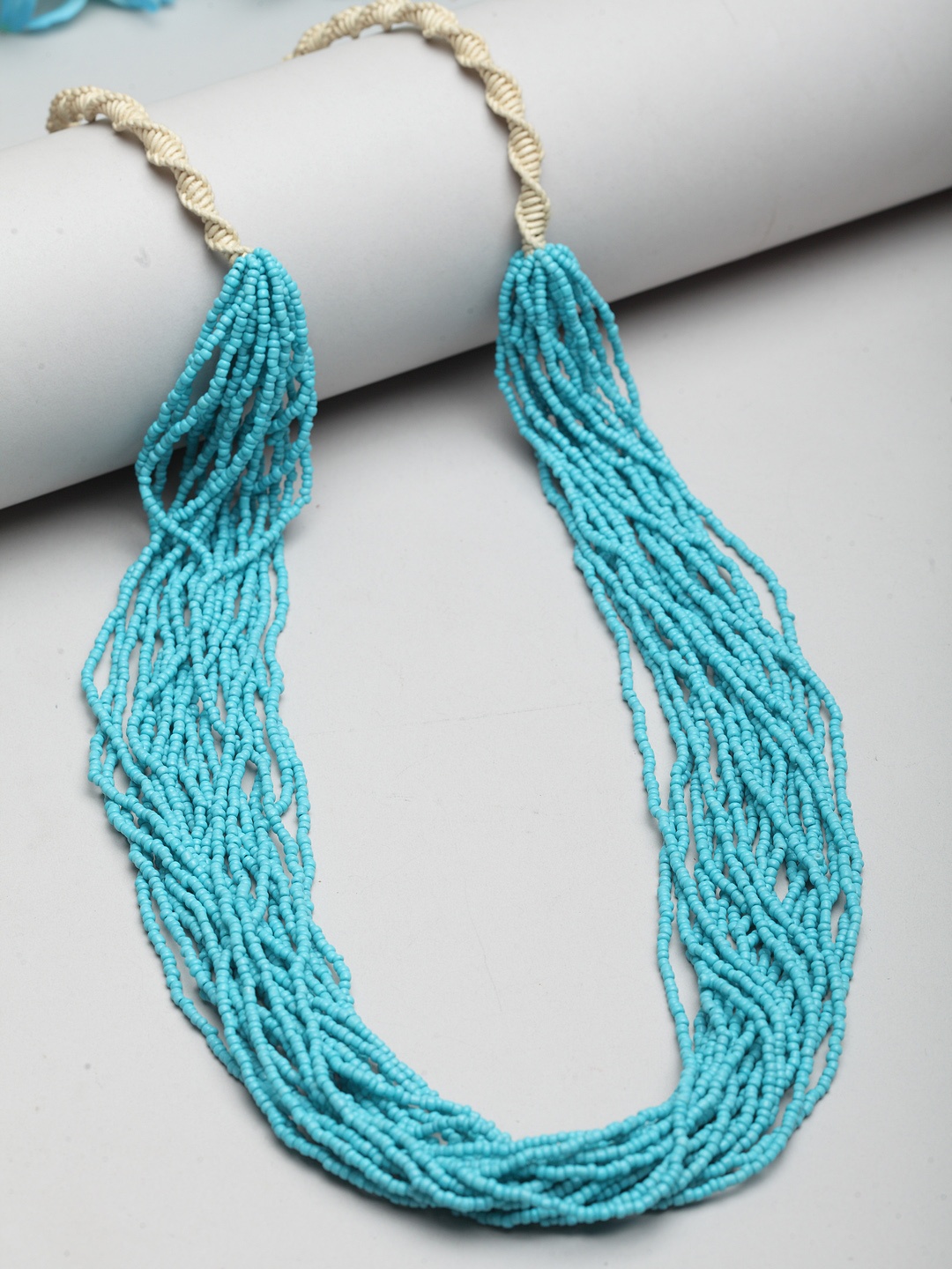 Moedbuille Blue Beads Multi Layered Afghan Design Handcrafted Necklace