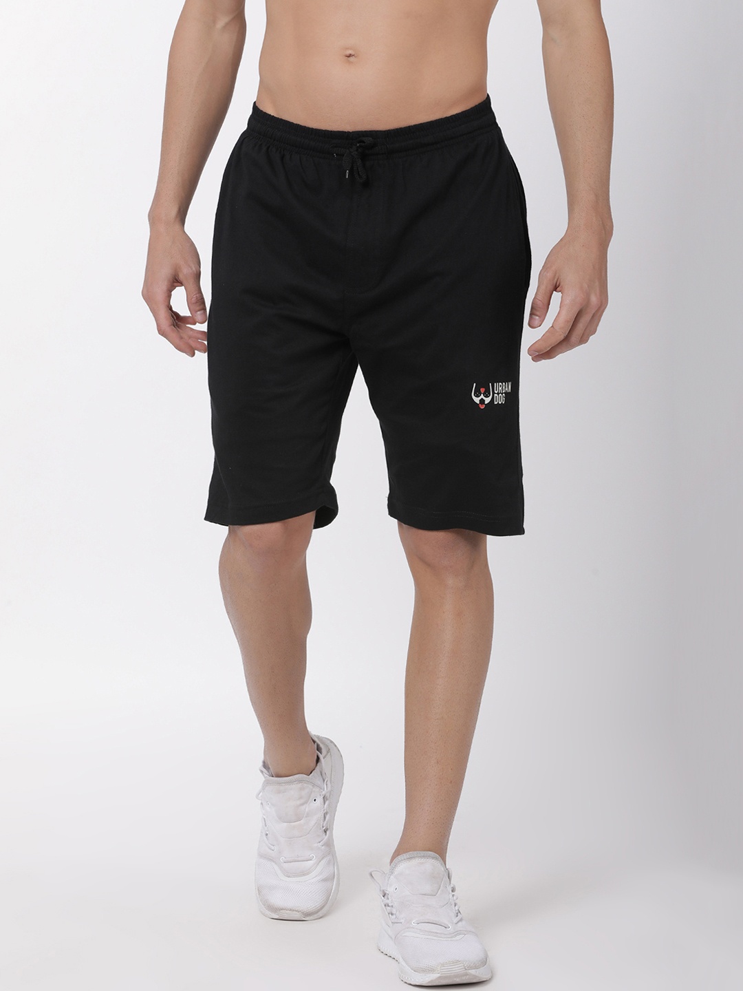 Urban Dog Men Black Solid Regular Fit Sports Shorts