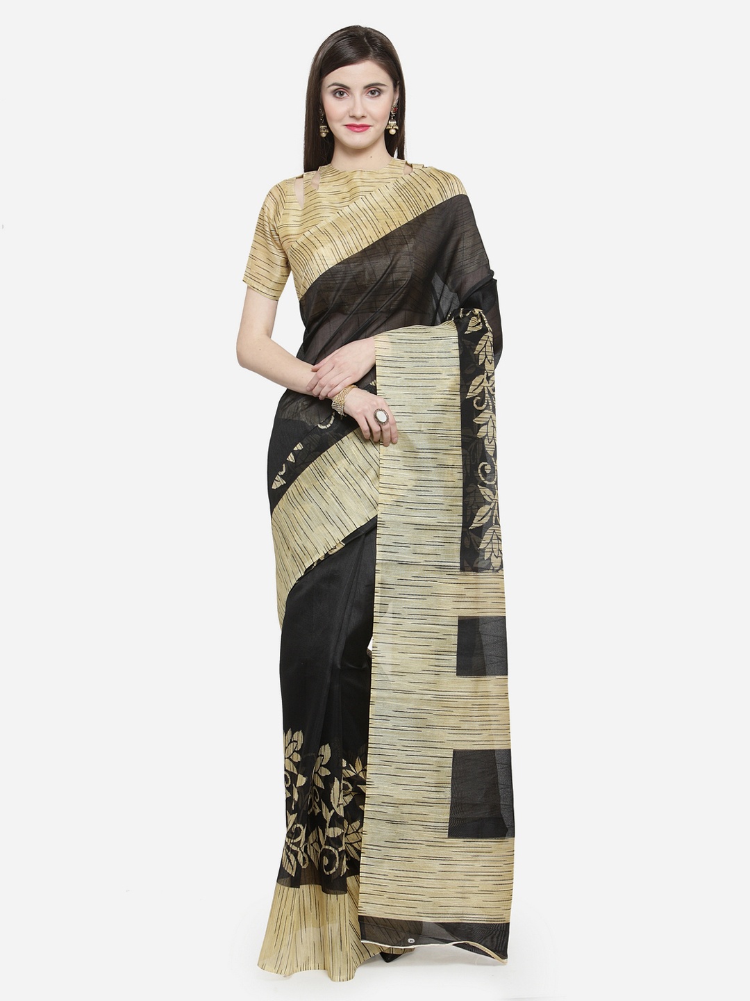 Shaily Black Printed Silk Blend Saree