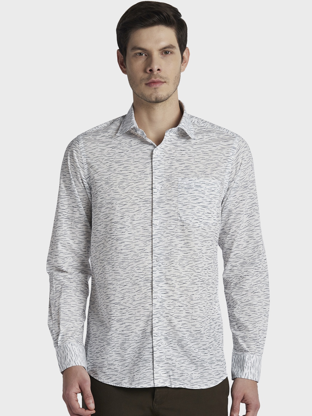 ColorPlus Men Blue & Off-White Regular Fit Printed Casual Shirt