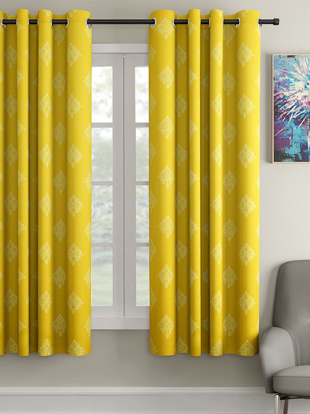 Soumya Mustard Yellow Ethnic Motifs Print Single Window Curtain