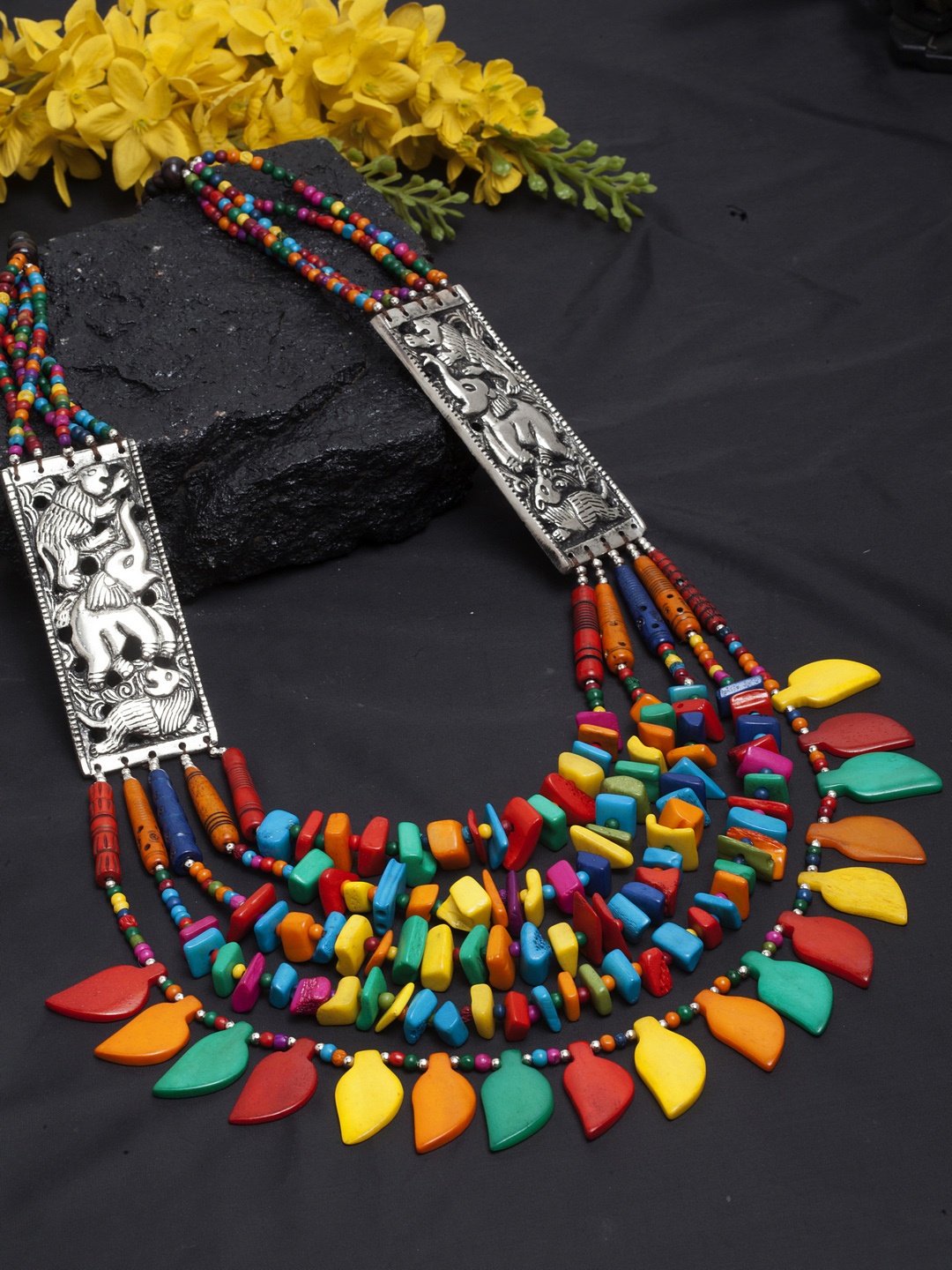 Moedbuille Multicoloured Oxidised Silver-Plated Beaded Layered Handcrafted Necklace, Multi
Moedbuille Multicoloured Oxidised Silver-Plated Beaded Layered Handcrafted Necklace, Multi