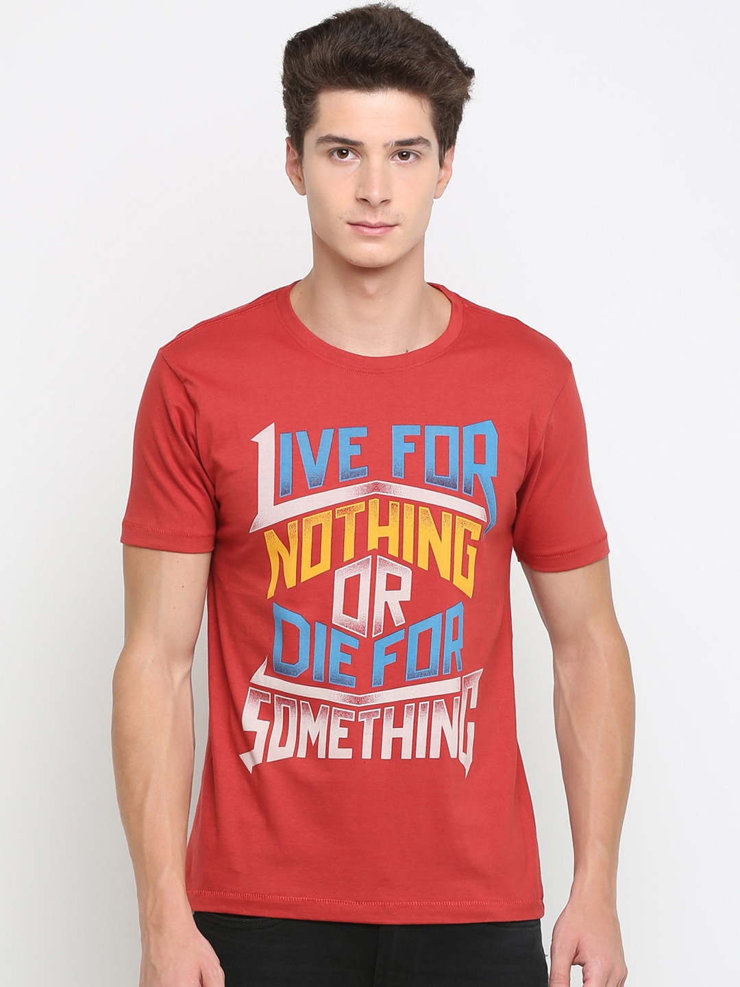 Newport Men Red Printed Round Neck Pure Cotton T-shirt