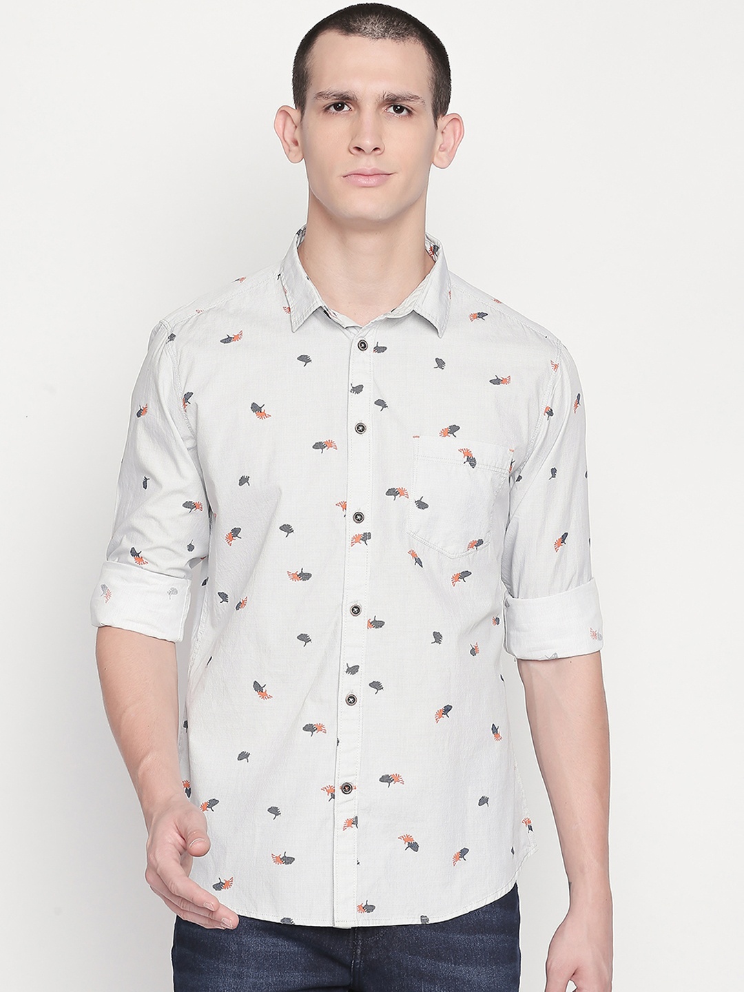 Urban Ranger by pantaloons Men Off-White & Black Slim Fit Printed Casual Shirt