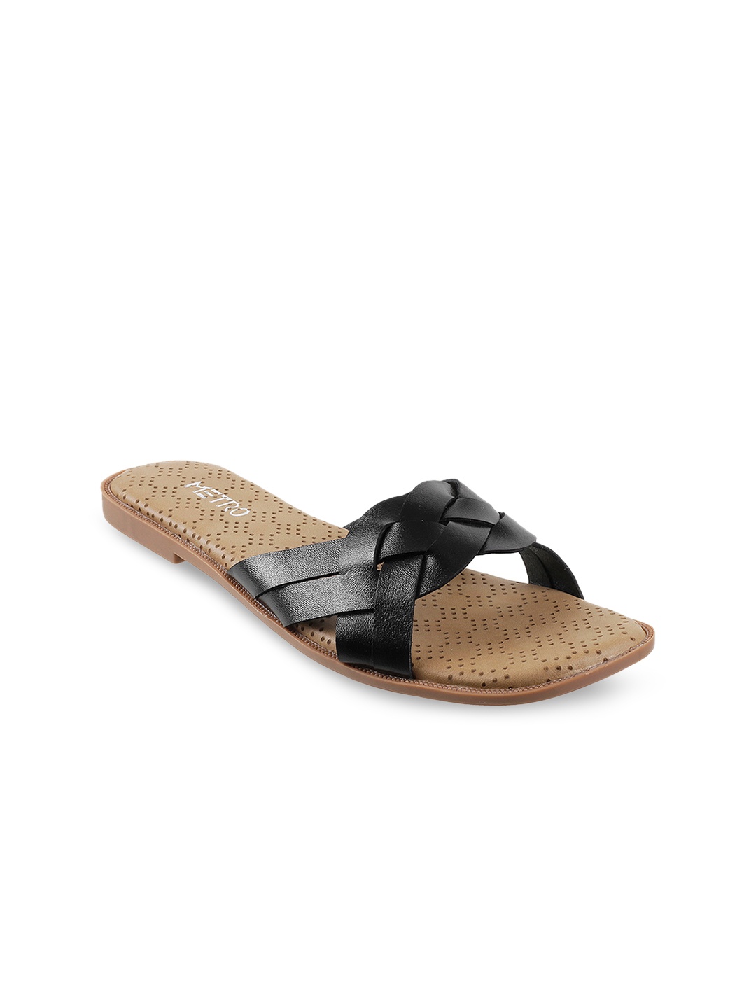 Metro Women Black Solid Open Toe Flats