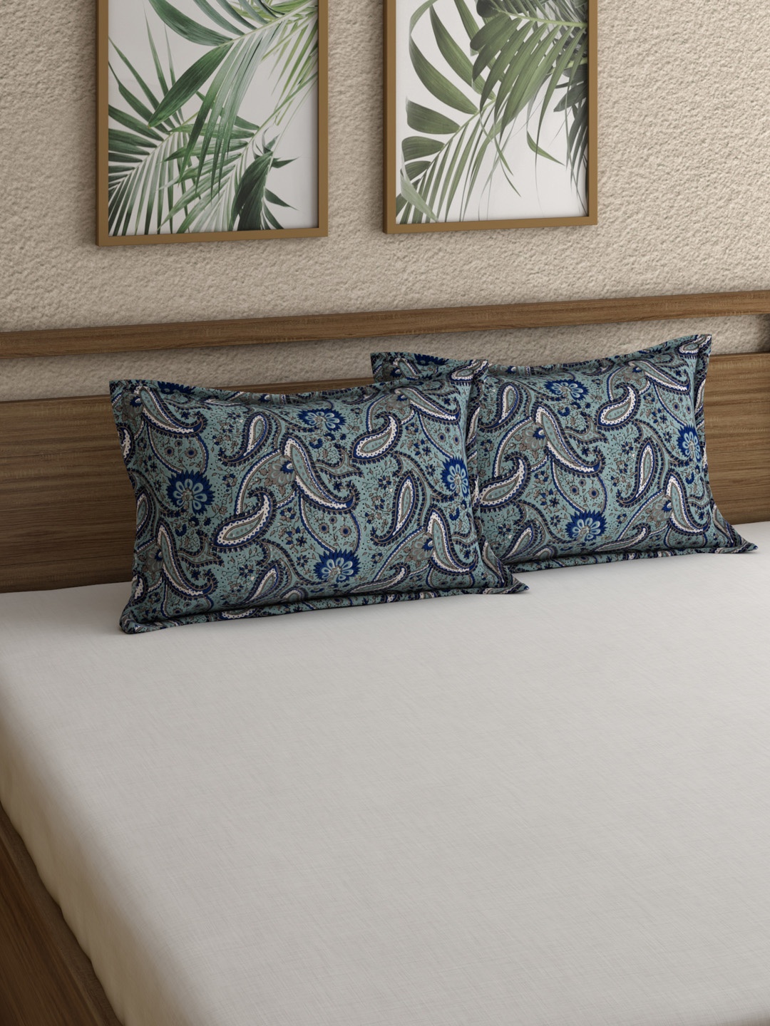 Rajasthan Decor Green And Navy Blue Set Of 2 Printed Pillow Covers