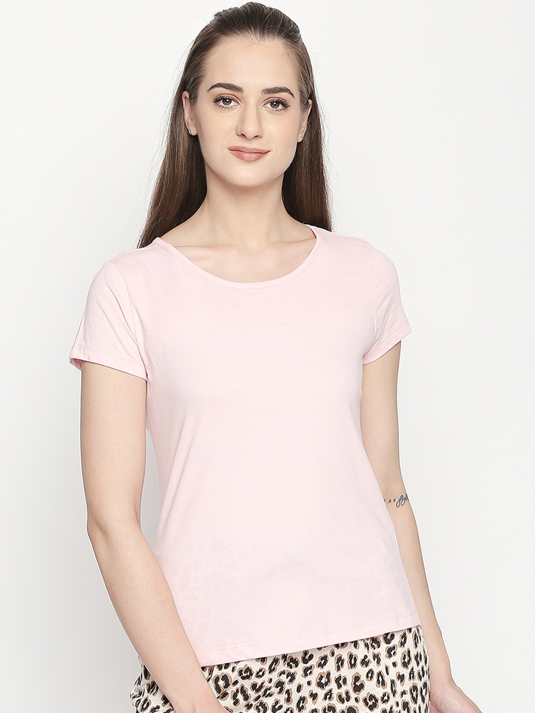 Dreamz by Pantaloons Women Pink Solid Round Neck Lounge T-shirt