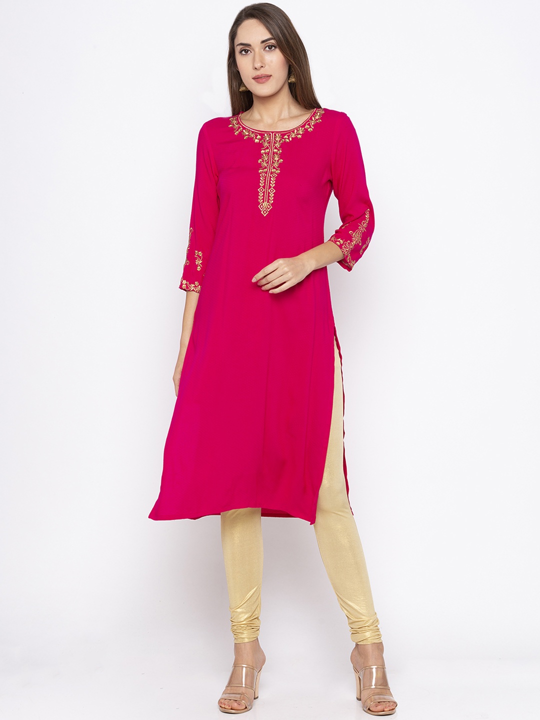 Globus Women Pink Solid Straight Kurta
