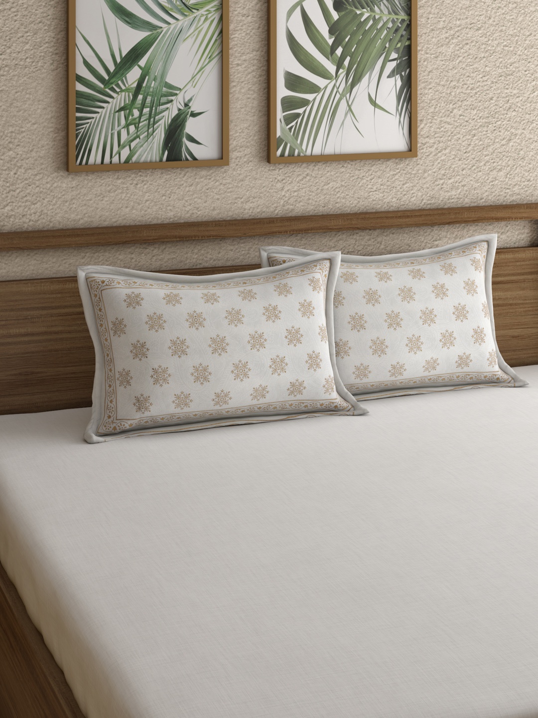 Rajasthan Decor Set of 2 Off-White Printed Rectangular Pillow Covers