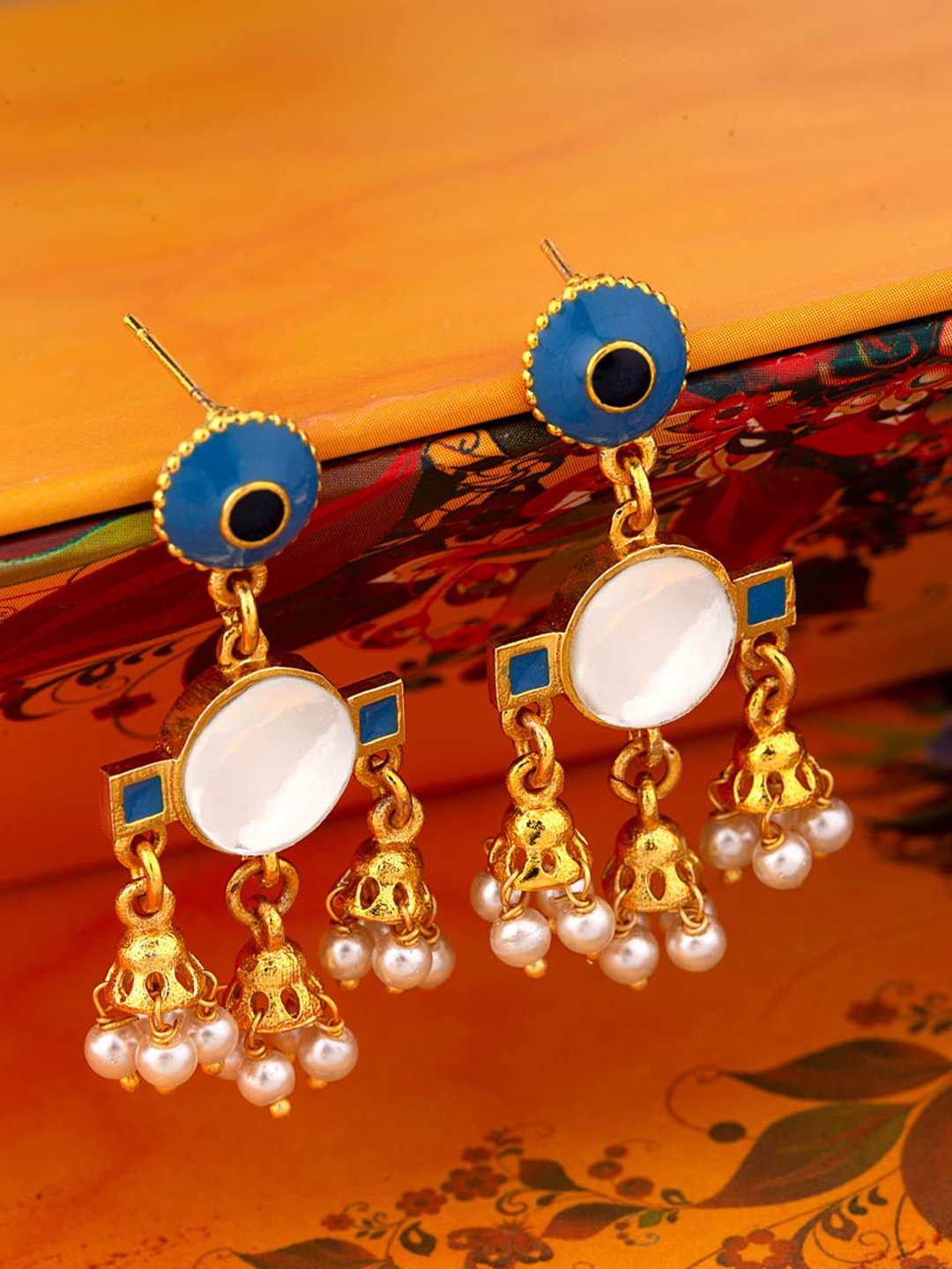Voylla Gold-Toned & White Contemporary Jhumkas