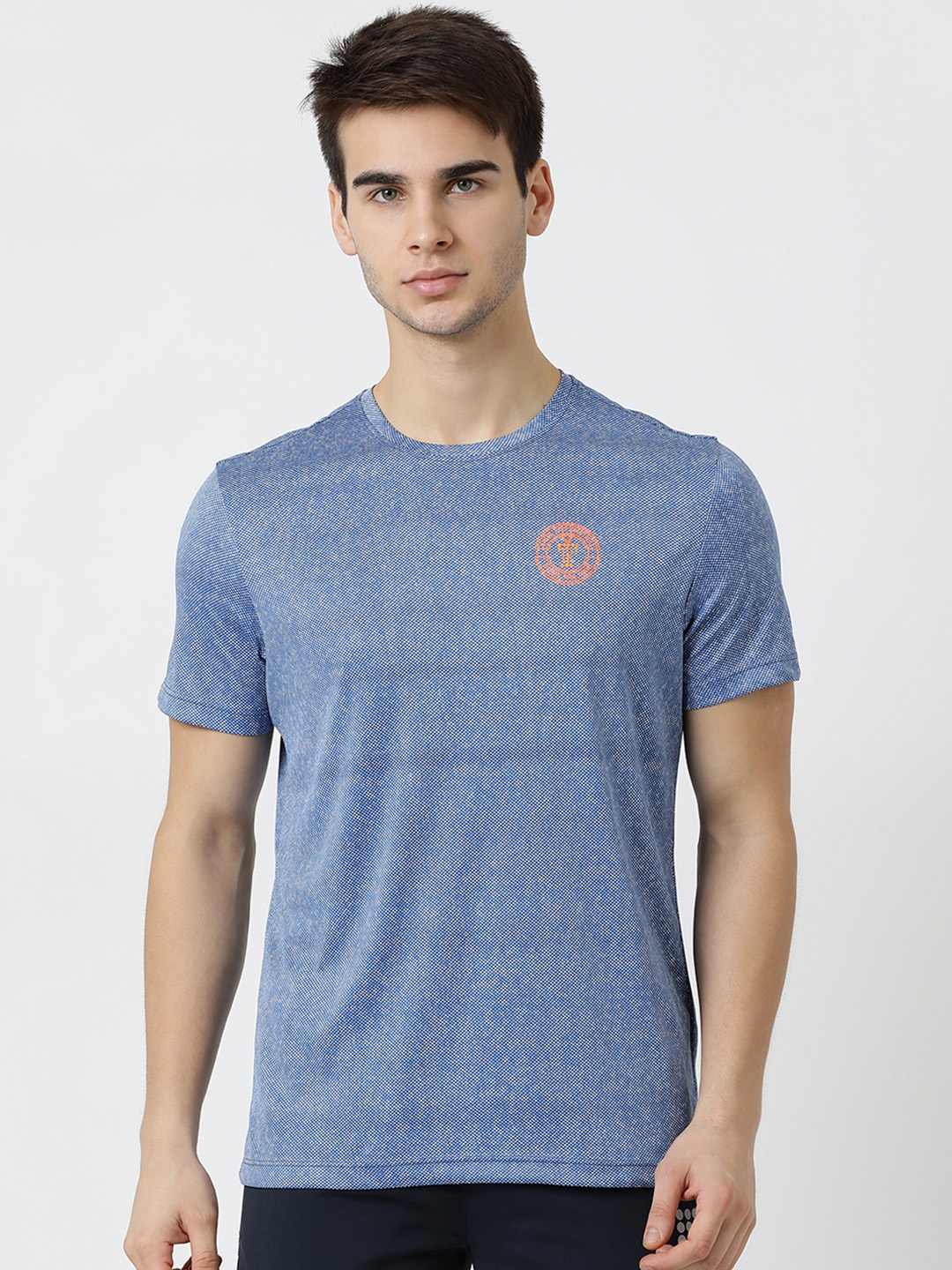 rock.it Men Blue Self Design Round Neck T-shirt