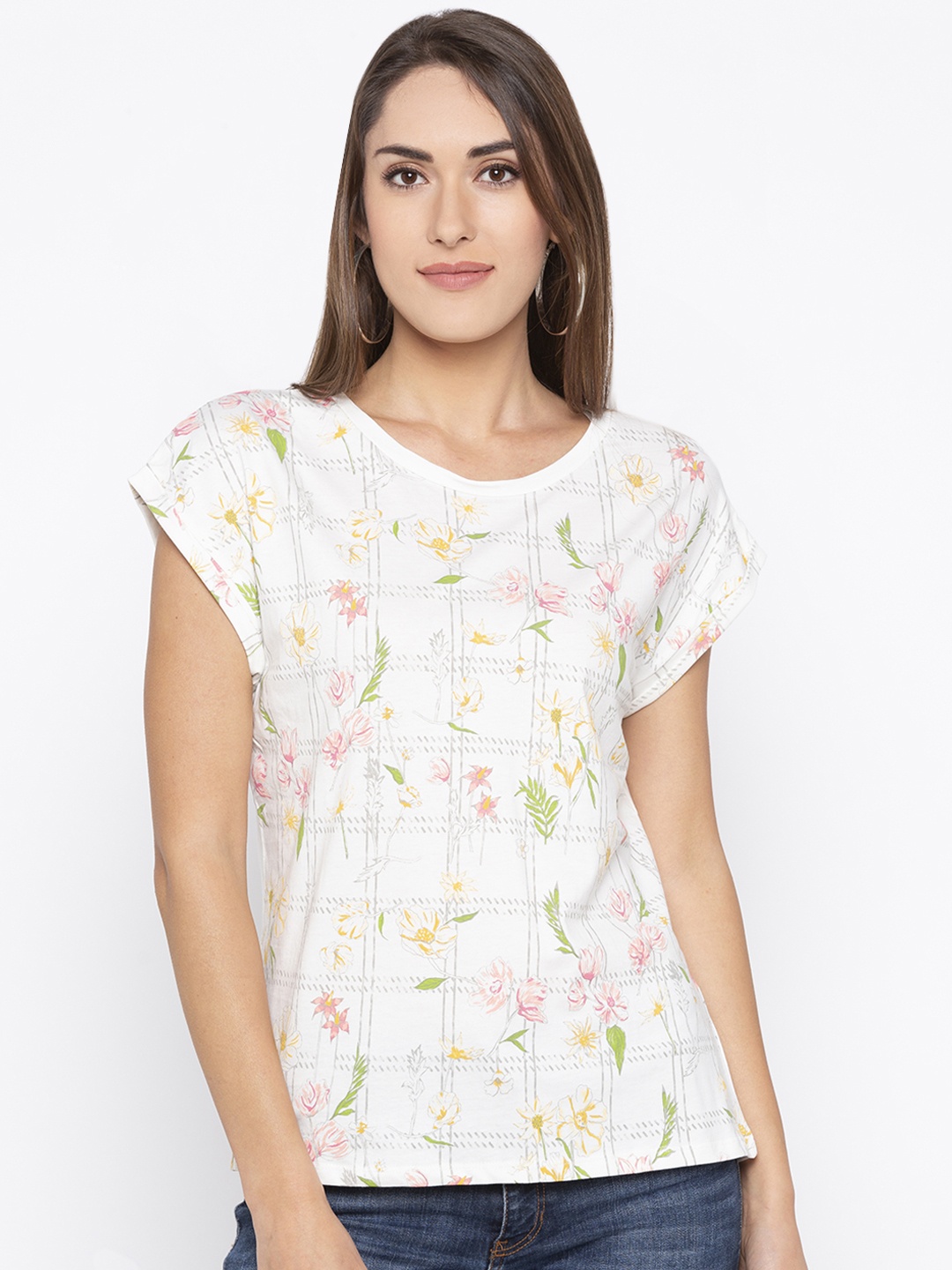 Globus Women Beige Printed Round Neck T-shirt