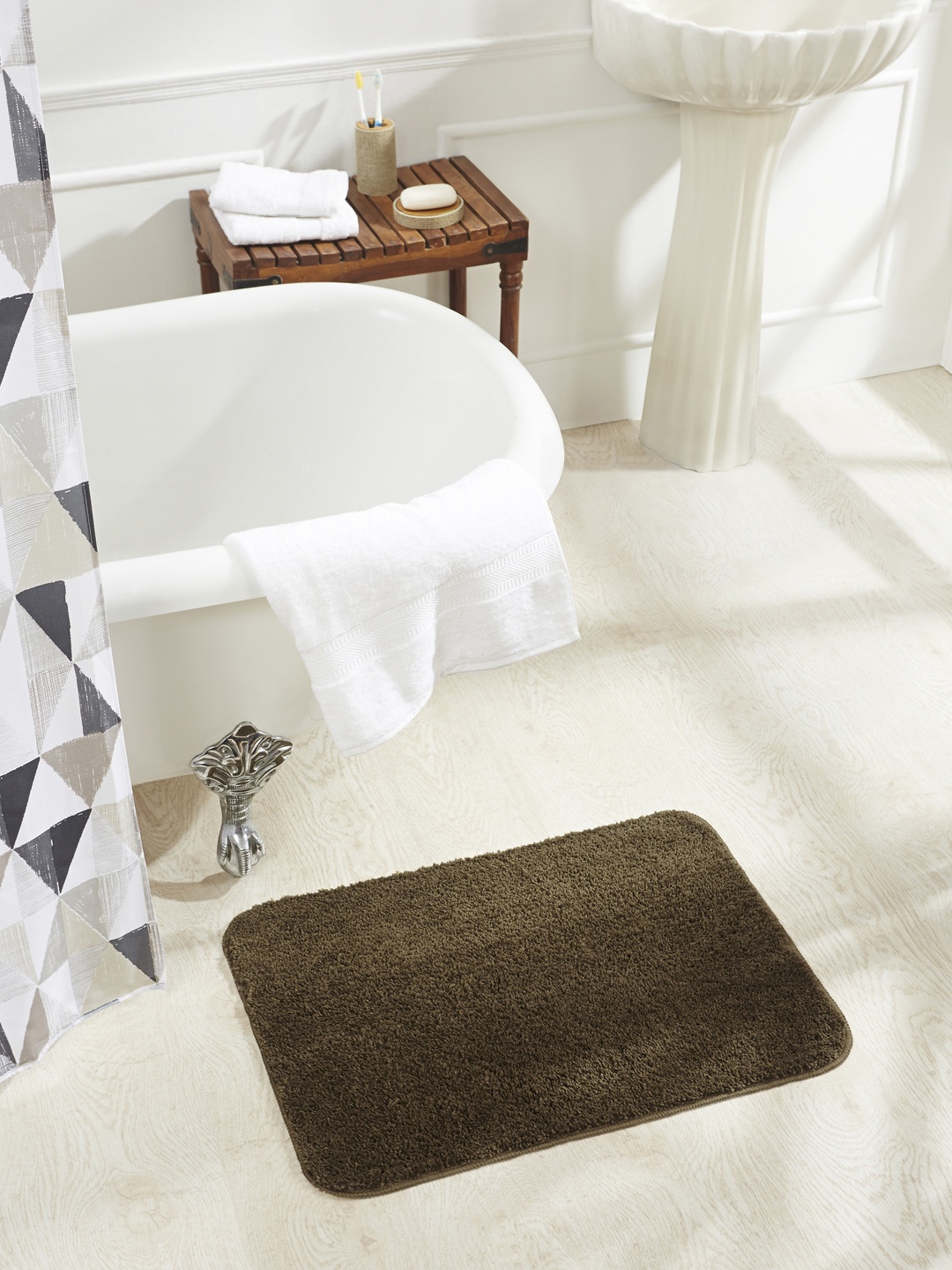 OBSESSIONS Brown Solid Rectangle Anti-Skid Bath Rug
