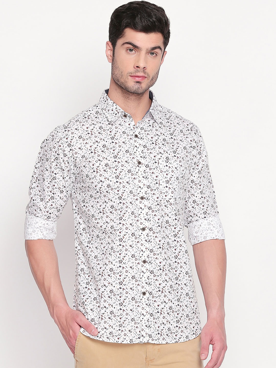 BYFORD by Pantaloons Men White & Brown Slim Fit Printed Casual Shirt
