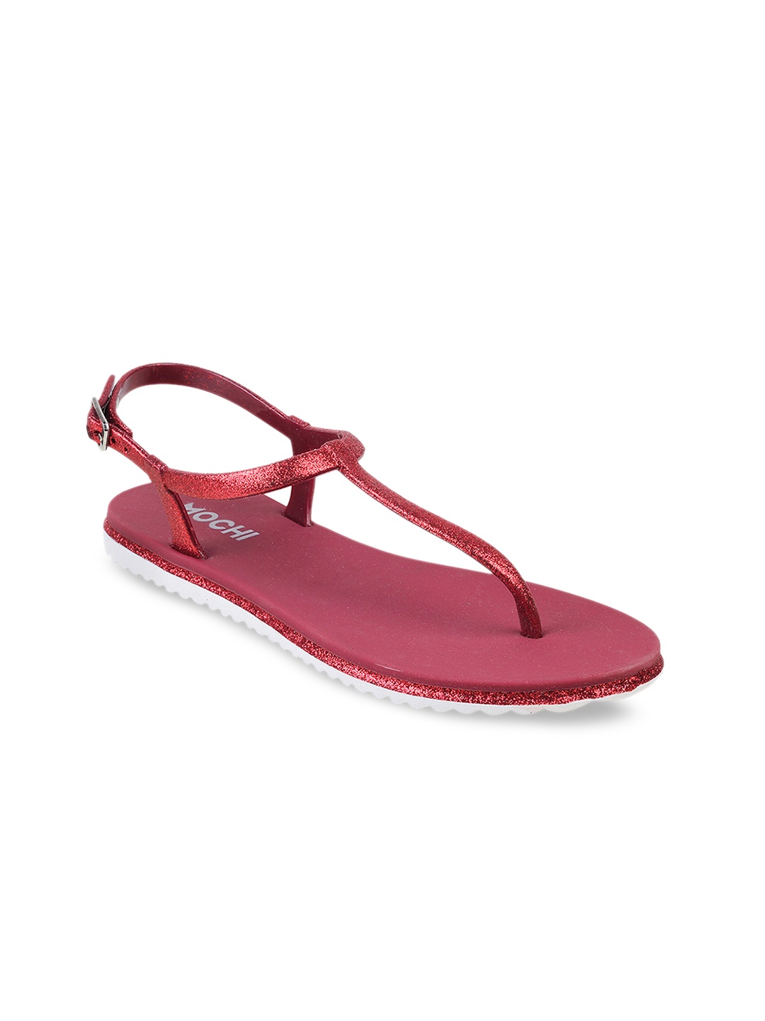 Mochi Women Red Solid T-Strap Flats