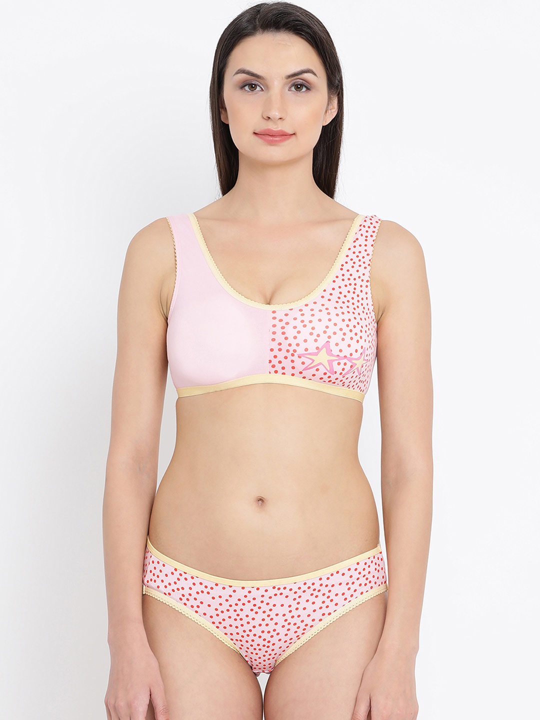 Clovia Women Pink Printed Lingerie Set COMBBP08632