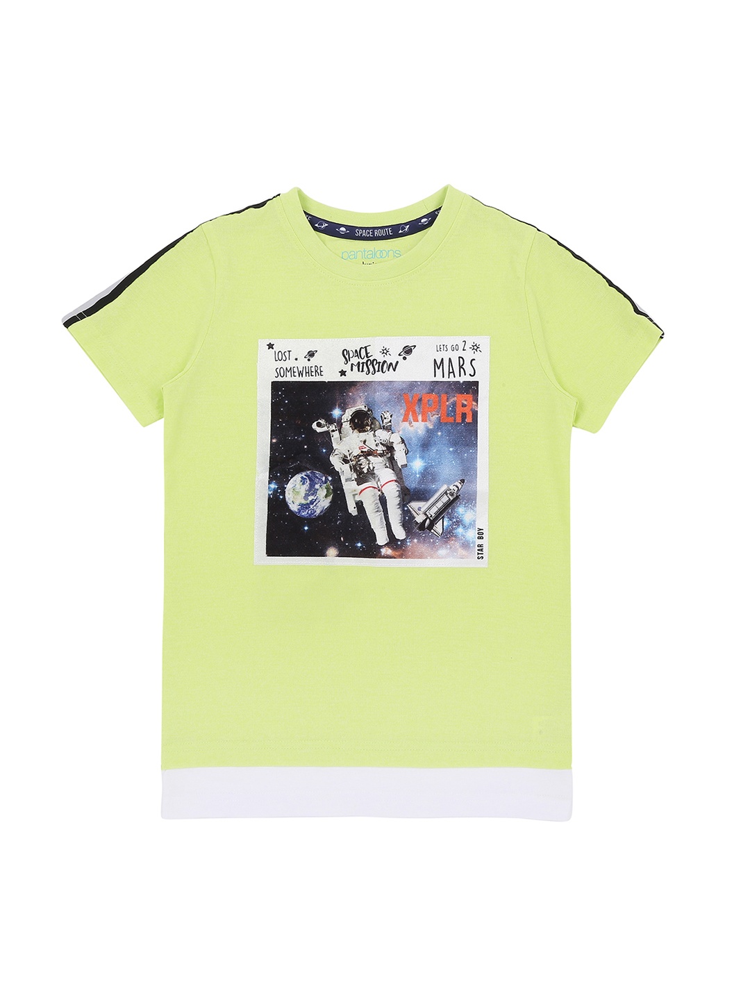 Pantaloons Junior Boys Green Printed Round Neck Pure Cotton T-shirt