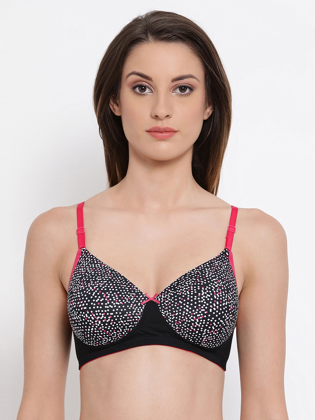 Clovia Padded Non-Wired Printed Multiway T-Shirt Bra, Black