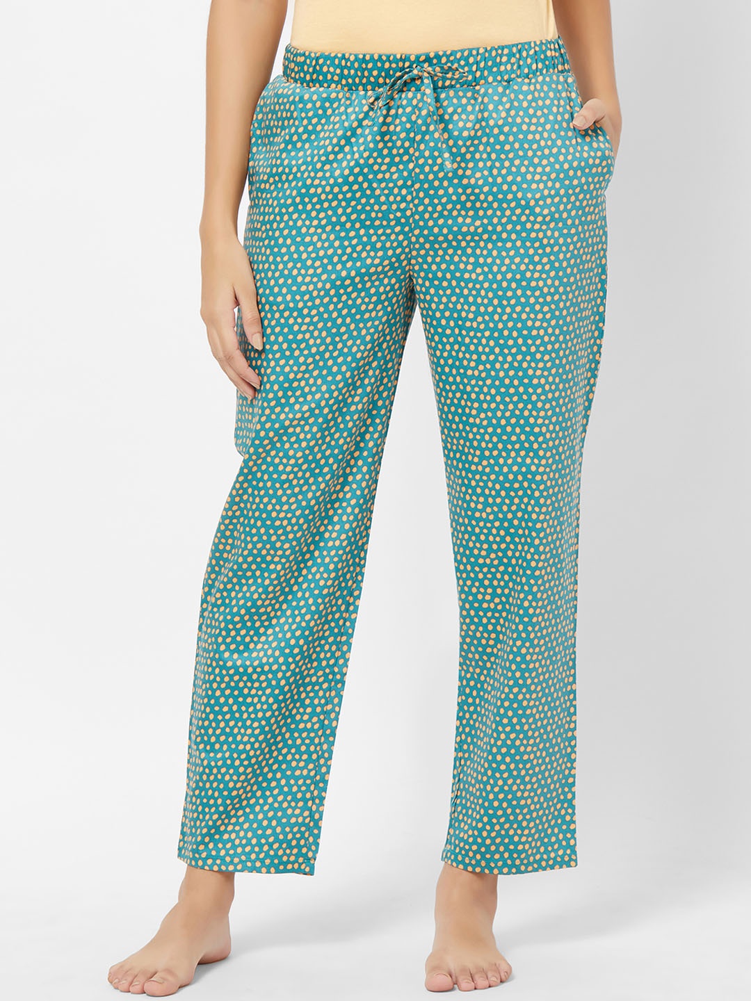 Soie Women Green & Yellow Printed Lounge Pants NT-121PJ-7-PJ-7