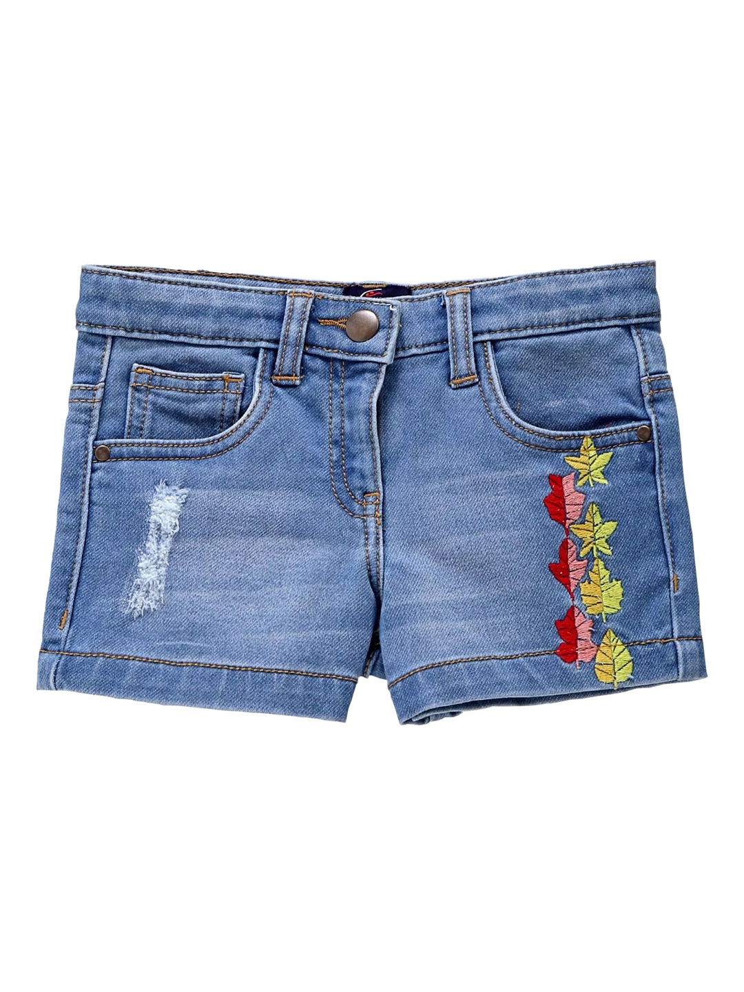 KiddoPanti Girls Blue Solid Regular Fit Denim Shorts