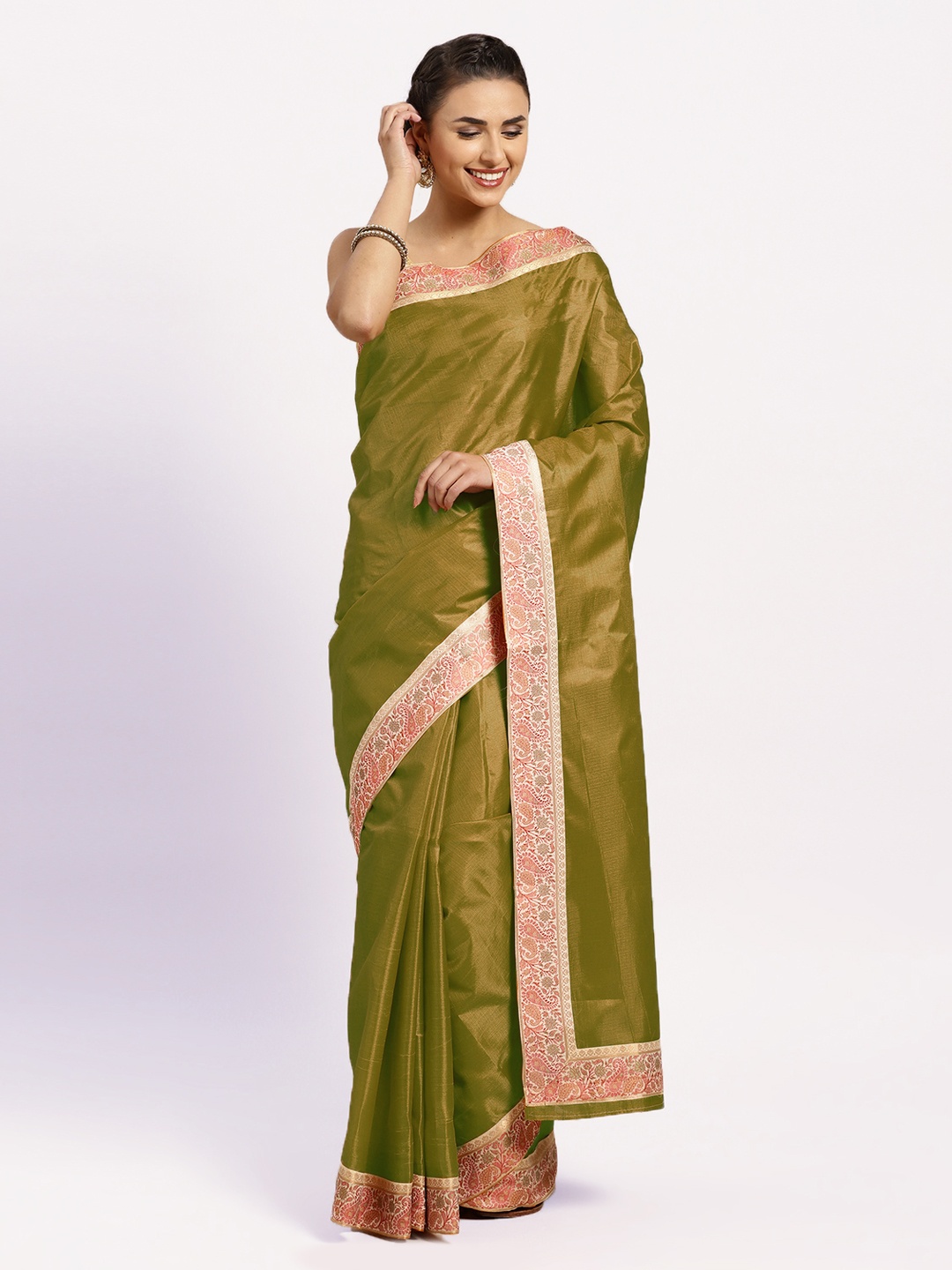 Chhabra 555 Lime Green Art Silk Woven Design Tussar Saree