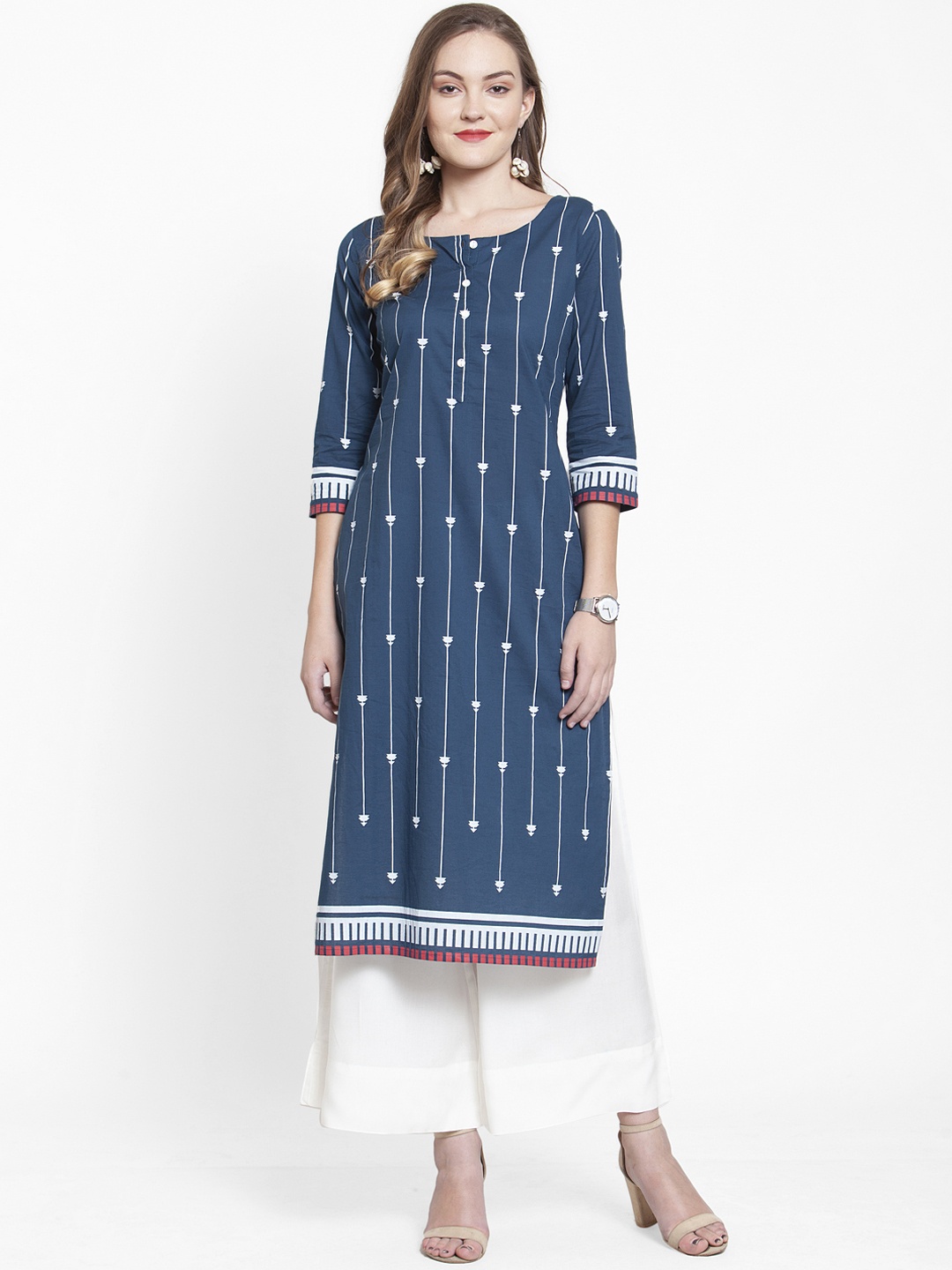 Varanga Women Teal Printed Regular Pure Cotton Kurta with Palazzos