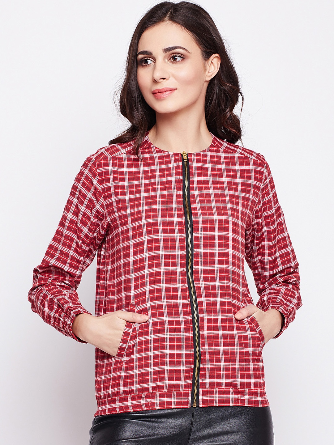 FABNEST Women Red & Off-White Printed Tailored Jacket