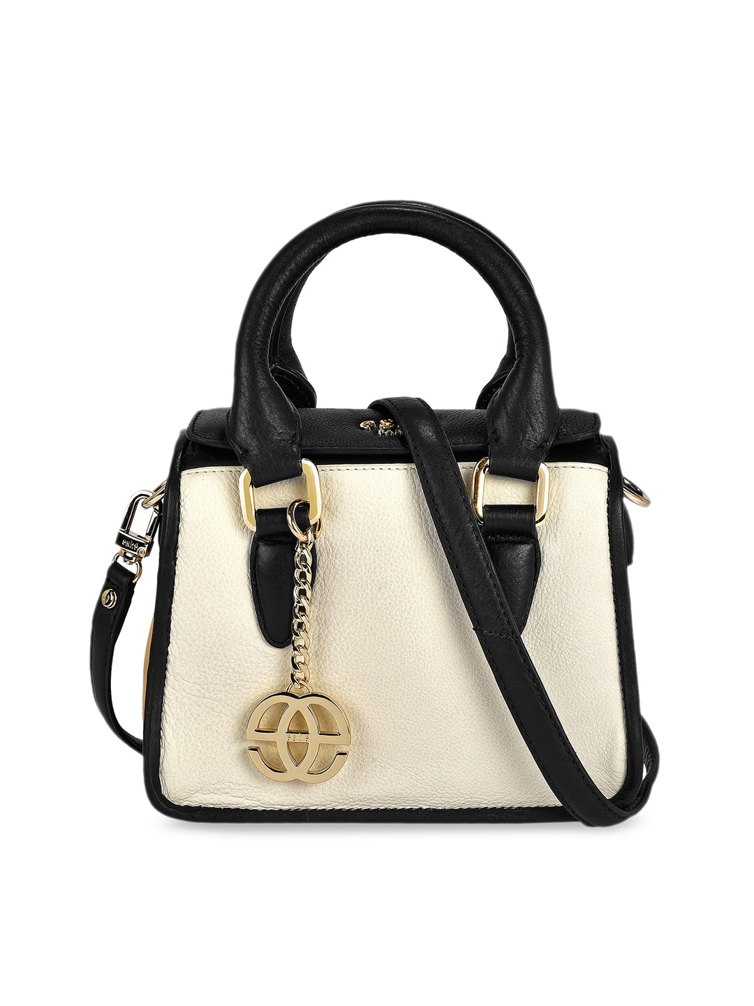 Eske Yellow & Cream-Coloured Solid Leather Sling Bag