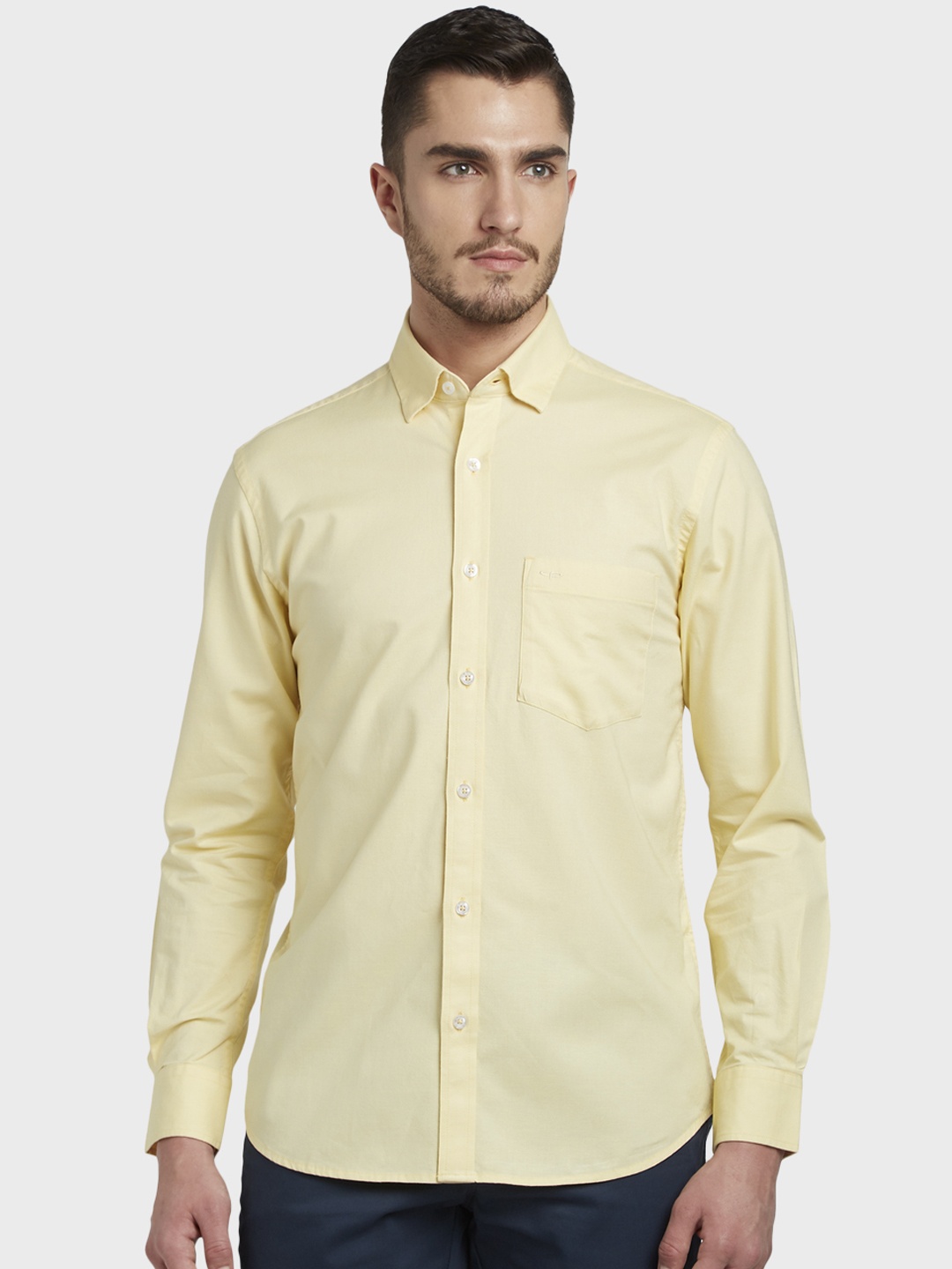 ColorPlus Men Yellow Slim Fit Solid Casual Shirt