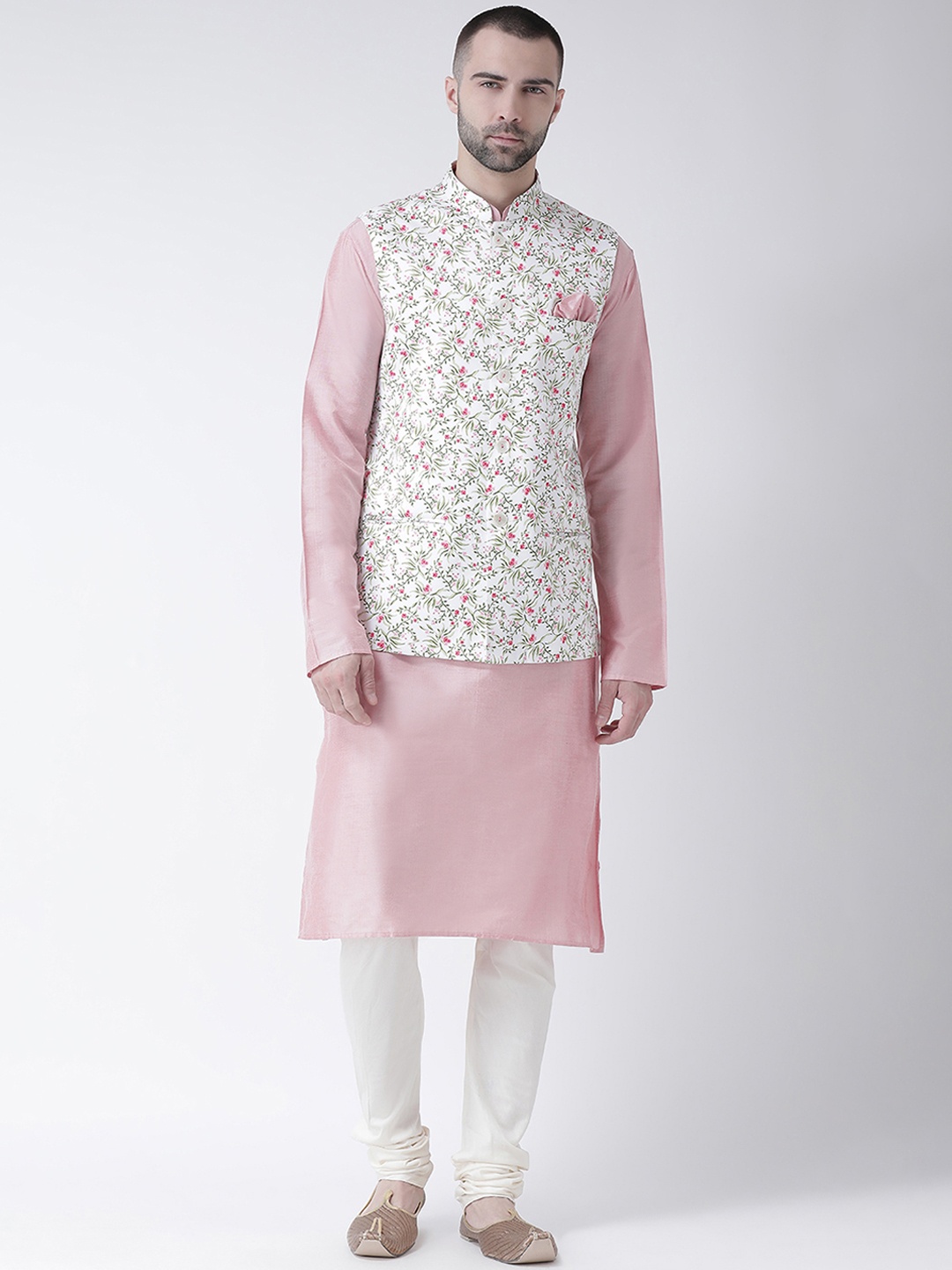 KISAH Men Pink & White Solid Kurta with Churidar & White Printed Nehru Jacket, Multi
KISAH Men Pink & White Solid Kurta with Churidar & White Printed Nehru Jacket, Multi
