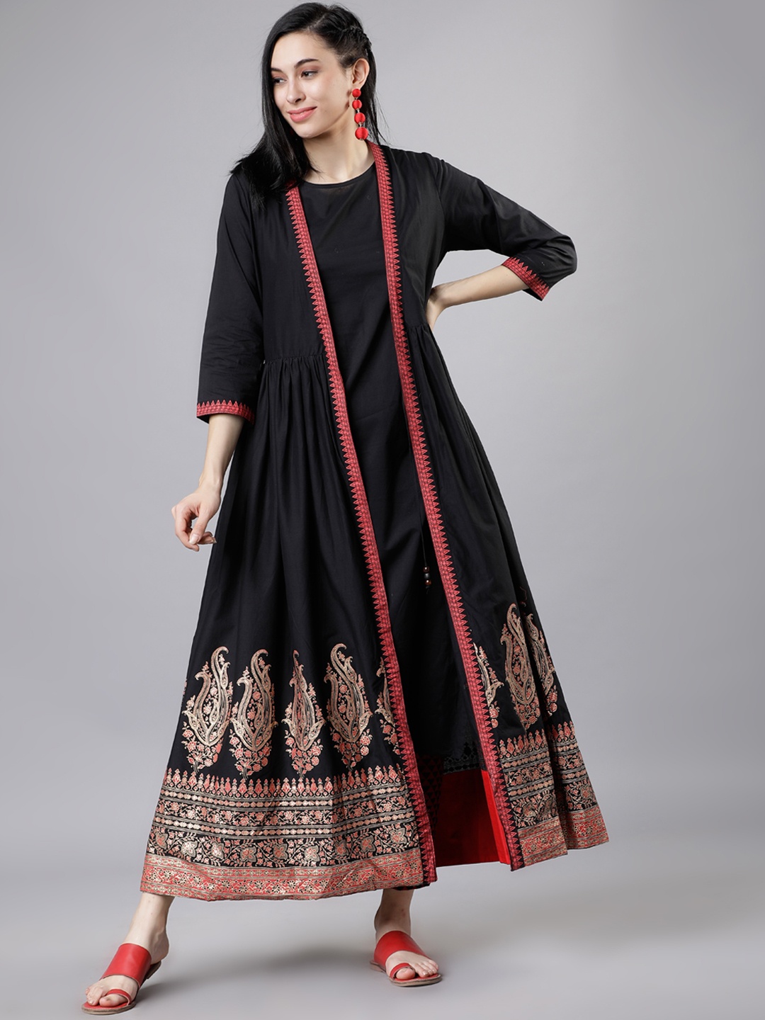Vishudh Women Black & Red Printed Straight Kurta