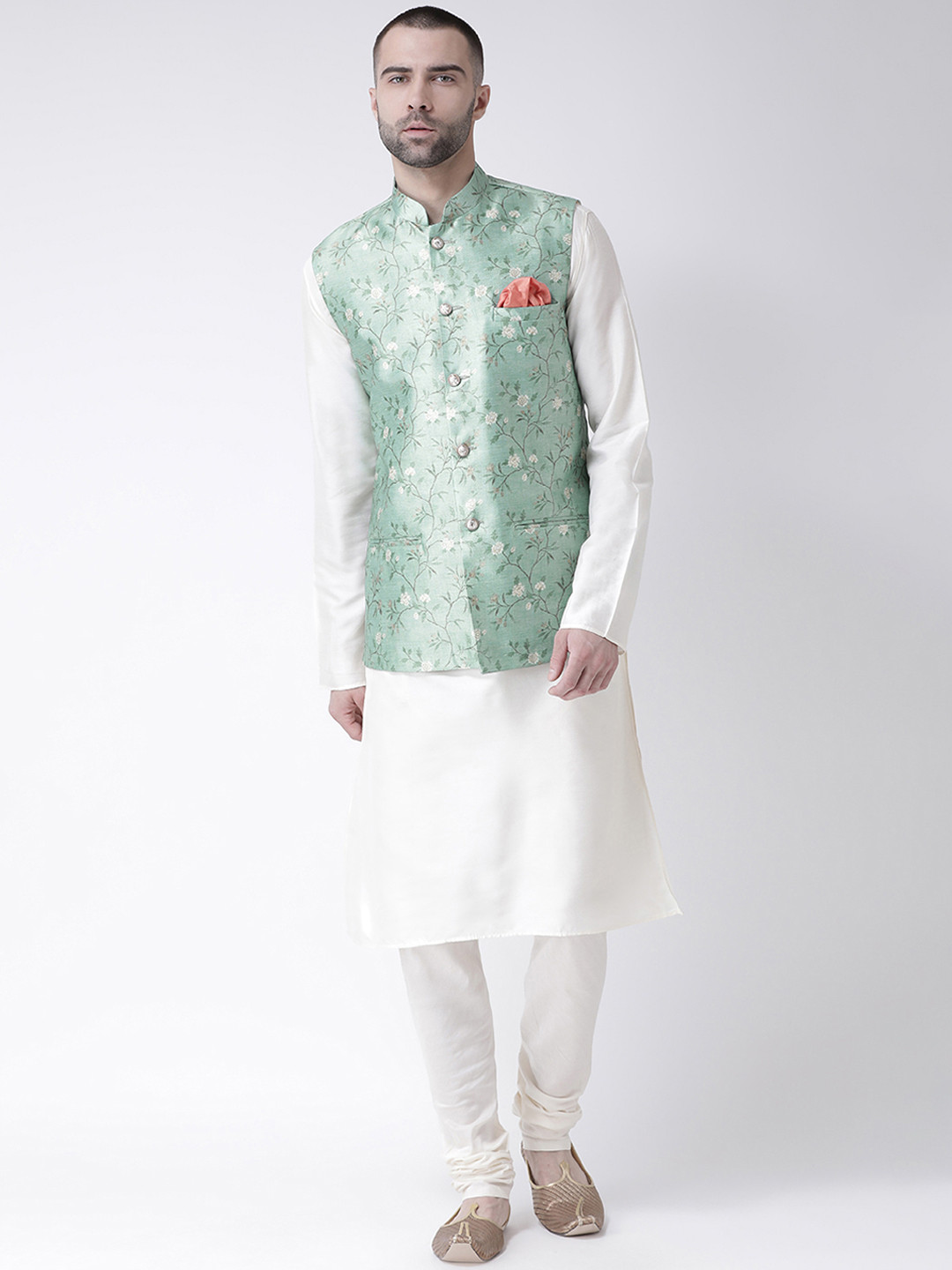 KISAH Men Off-White Solid Churidar Kurta with Nehru Jacket
KISAH Men Off-White Solid Churidar Kurta with Nehru Jacket