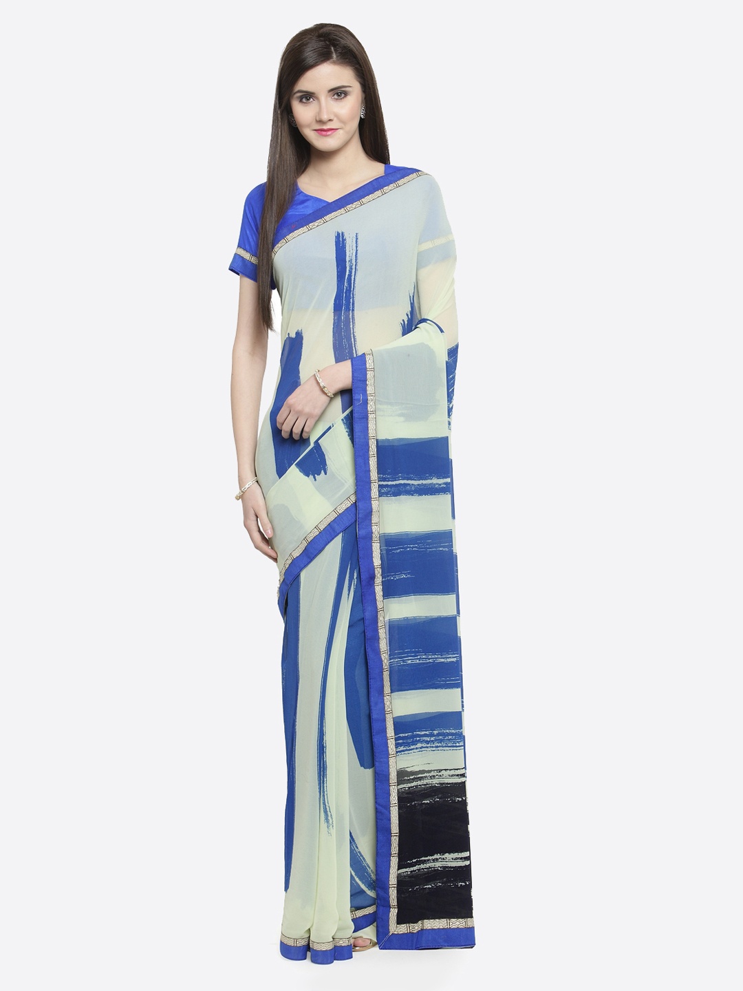 Shaily Blue Printed Pure Georgette Saree