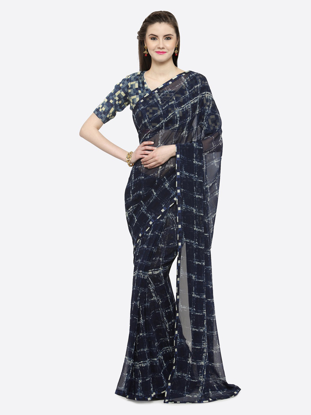 Shaily Navy Blue Printed Pure Georgette Saree 
Shaily Navy Blue Printed Pure Georgette Saree