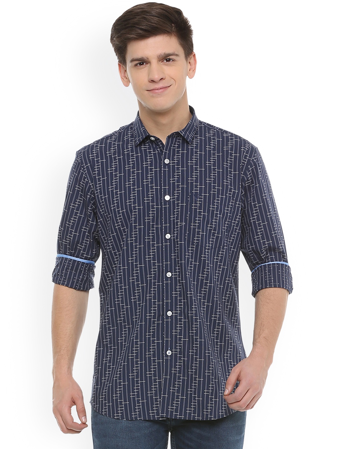 Allen Solly Men Navy Blue Slim Fit Striped Casual Shirt