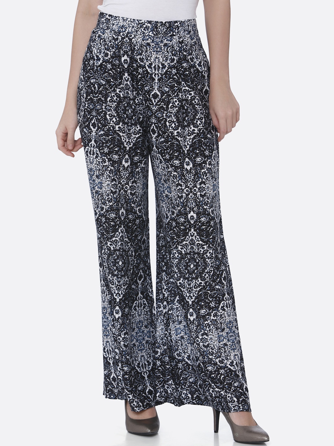 shiloh Women Black Printed Straight Palazzos