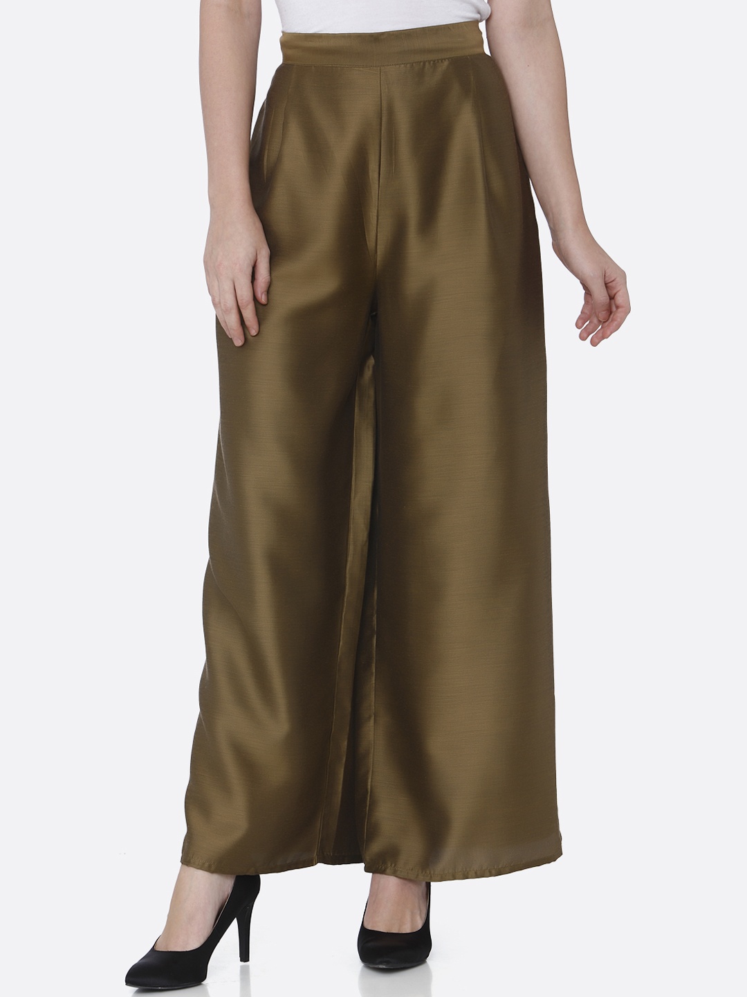 shiloh Women Gold-Toned Flared Solid Palazzos