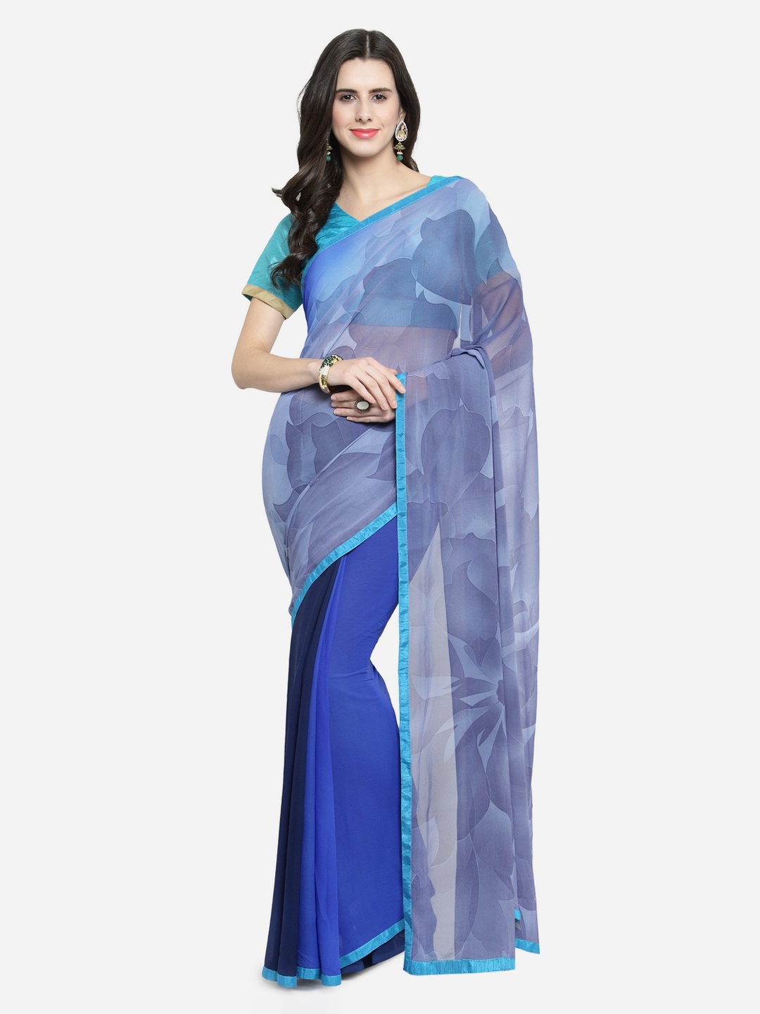 Shaily Blue Printed Pure Georgette Saree