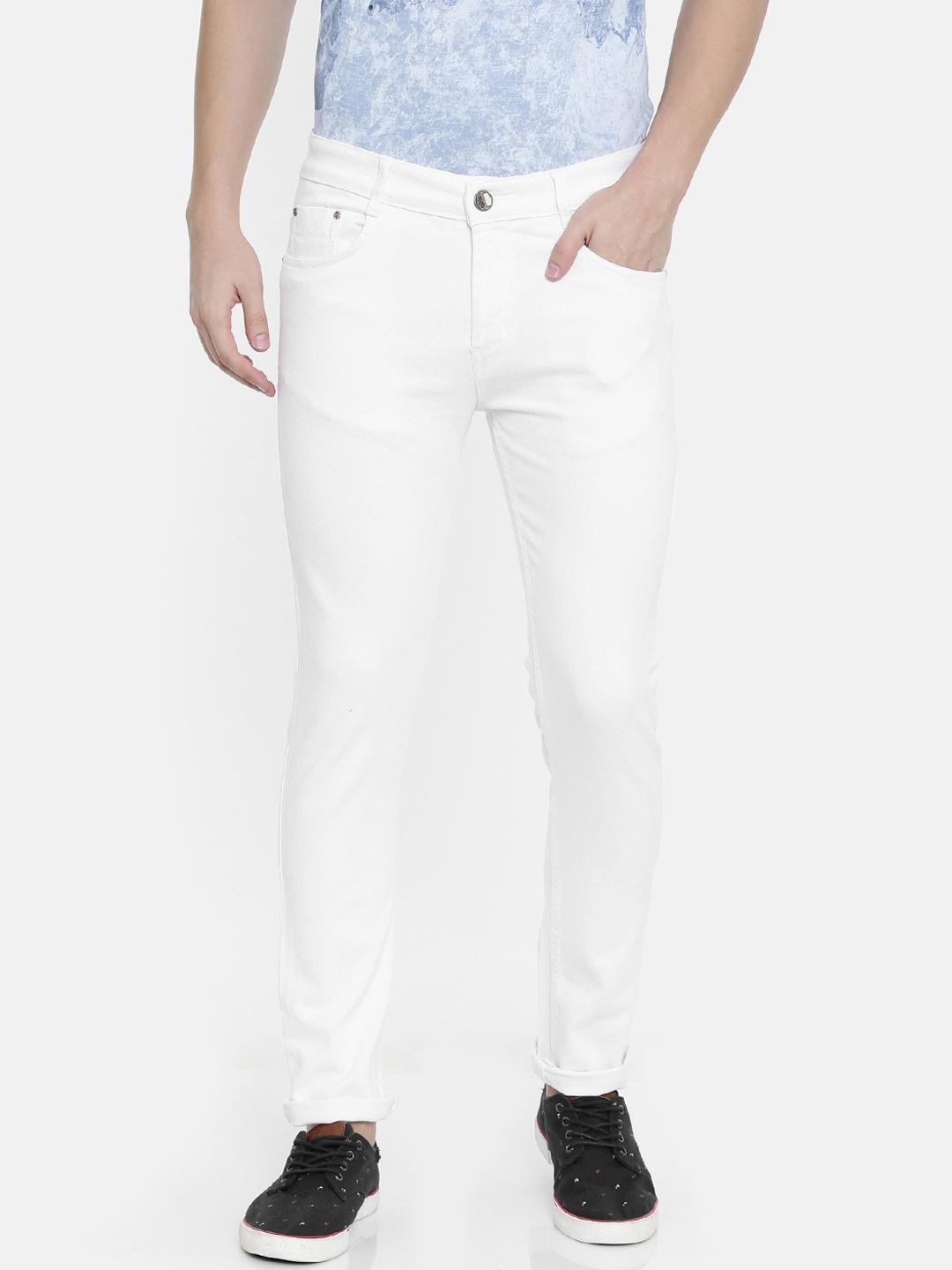 CINOCCI Men White Slim Fit Mid-Rise Clean Look Stretchable Jeans