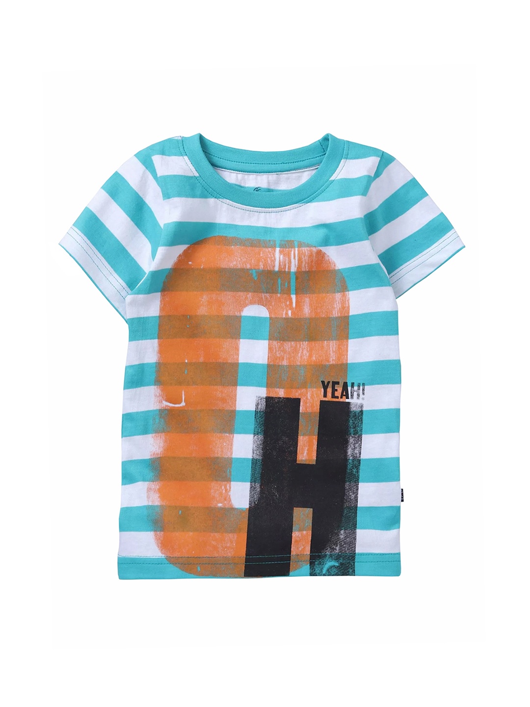 KiddoPanti Boys Blue Printed Round Neck Pure Cotton T-shirt