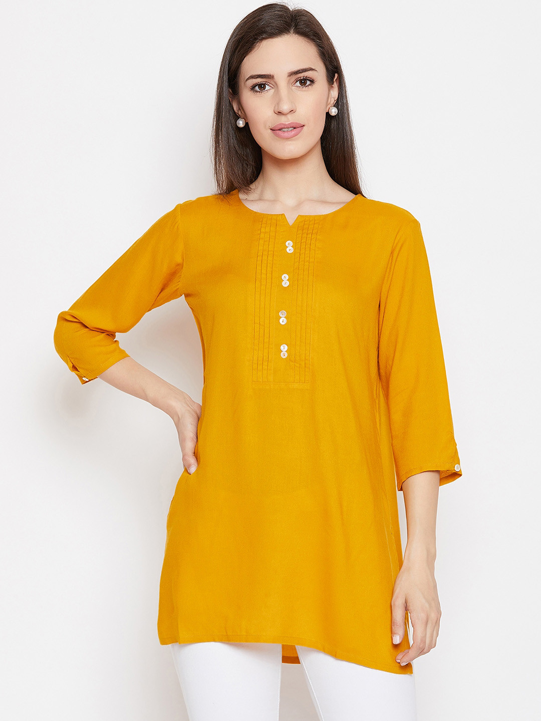 FABNEST Women Mustard Yellow Solid Kurti 
FABNEST Women Mustard Yellow Solid Kurti